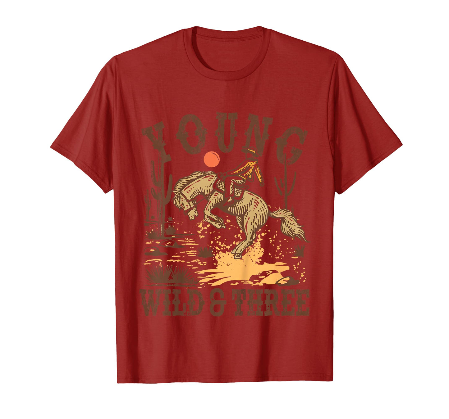 Kids Young Wild & Three Cowboy Western Rodeo 3rd Birthday Boy T-Shirt