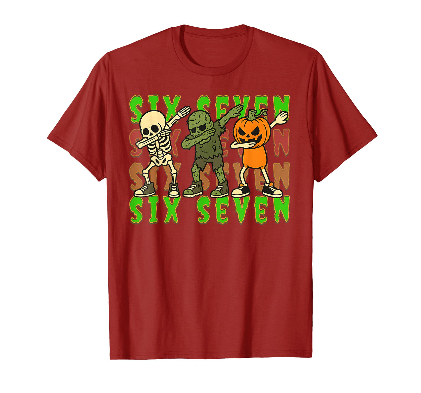 67 Halloween Meme Six Seven Dabbing Skeleton Zombie Pumpkin T-Shirt