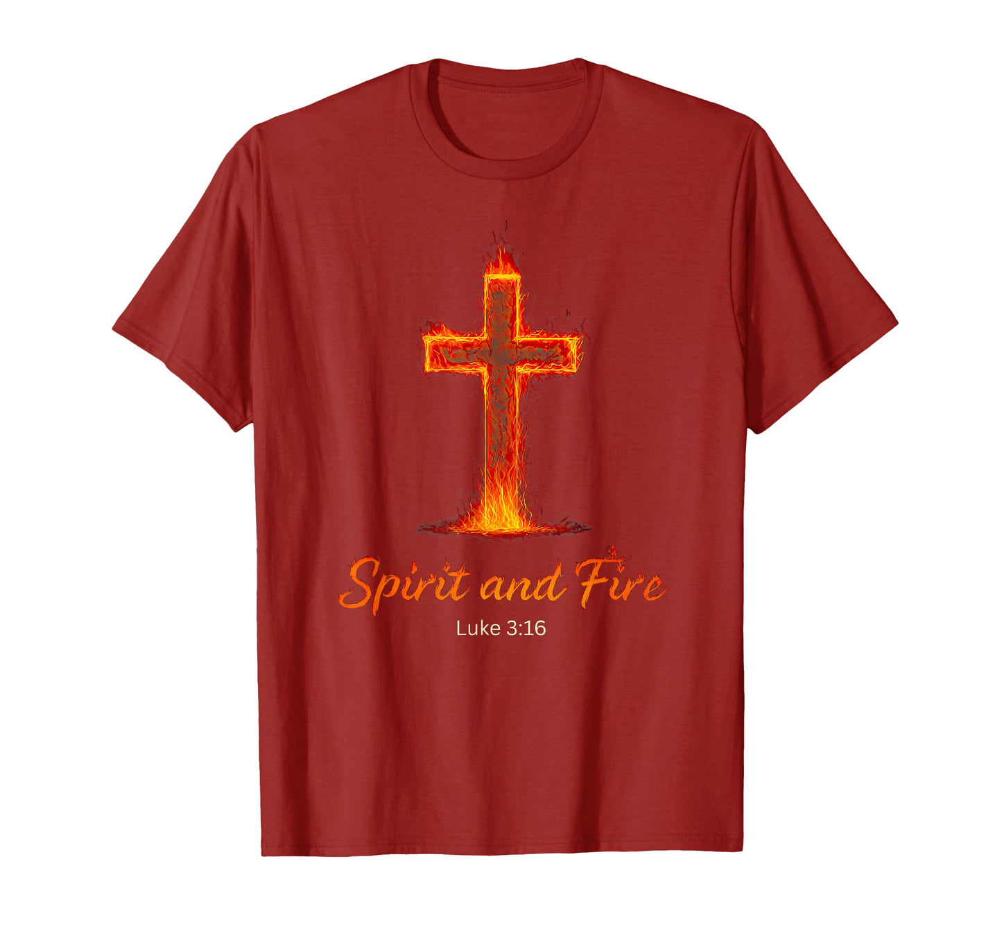 Spirit and Fire Luke 3:16 Flaming Cross Christian Halloween T-Shirt