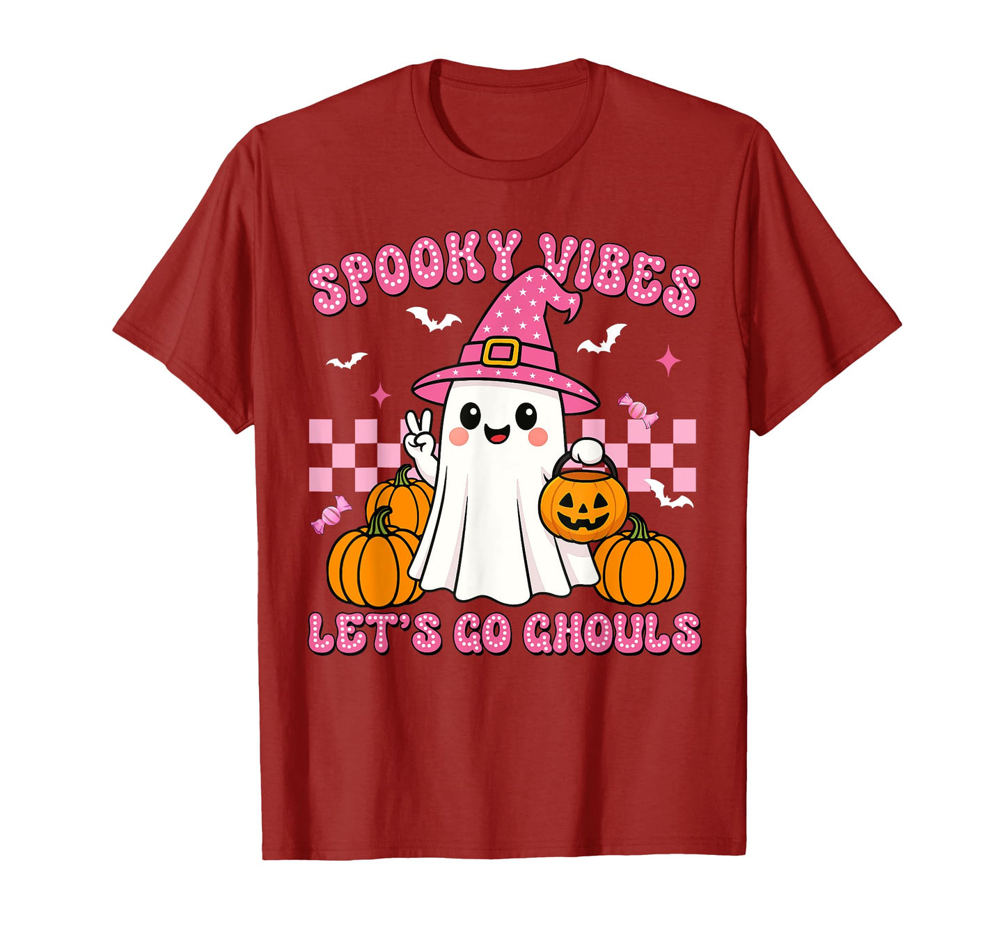Lets Go Ghouls Spooky Vibes Witch Ghost Halloween Women Girl T-Shirt