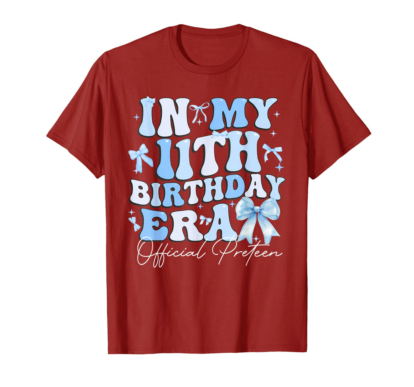 In My 11th Birthday Era Blue Coquette Bow Birthday Girl Kids T-Shirt