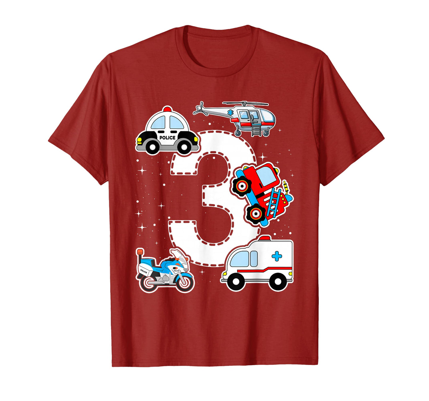 Emergency Vehicles 3rd Birthday Fire Truck Police Car Boys T-Shirt