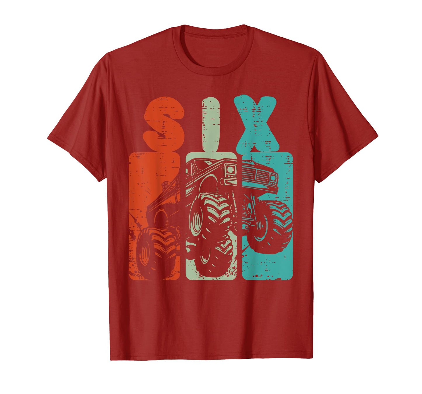 6th Birthday Monster Truck Six Retro 6 Bday Boys Kids Youth T-Shirt