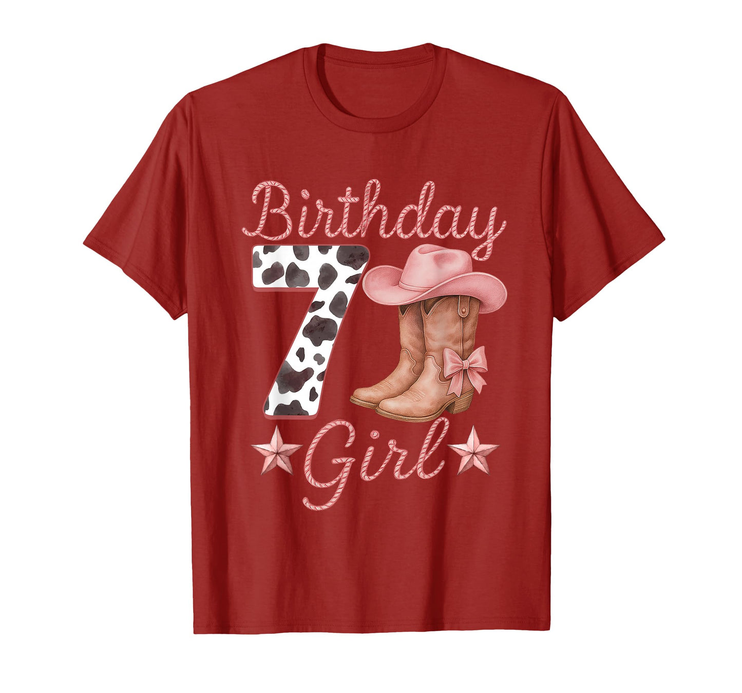 7th Birthday Girl Cowgirl Boots Hat Cow Western Rodeo Outfit T-Shirt
