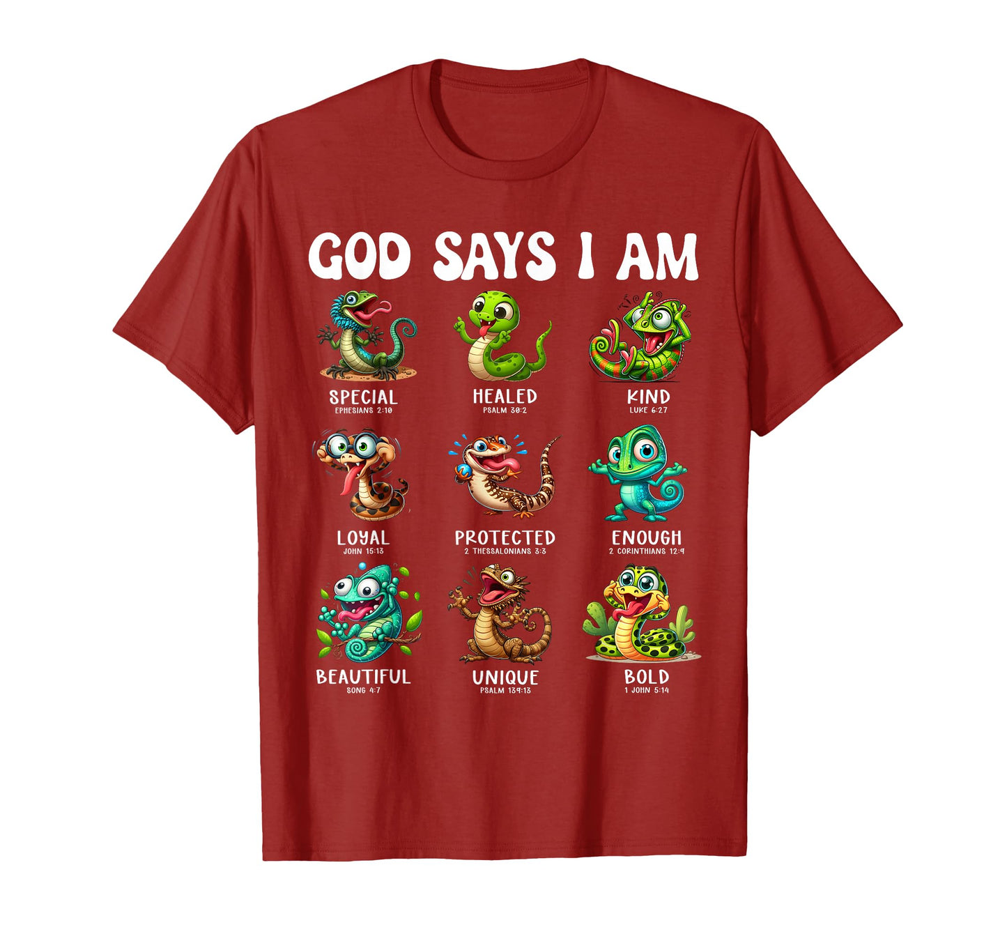 God Says I Am Reptile Scripture Cartoon Bible Design T-Shirt