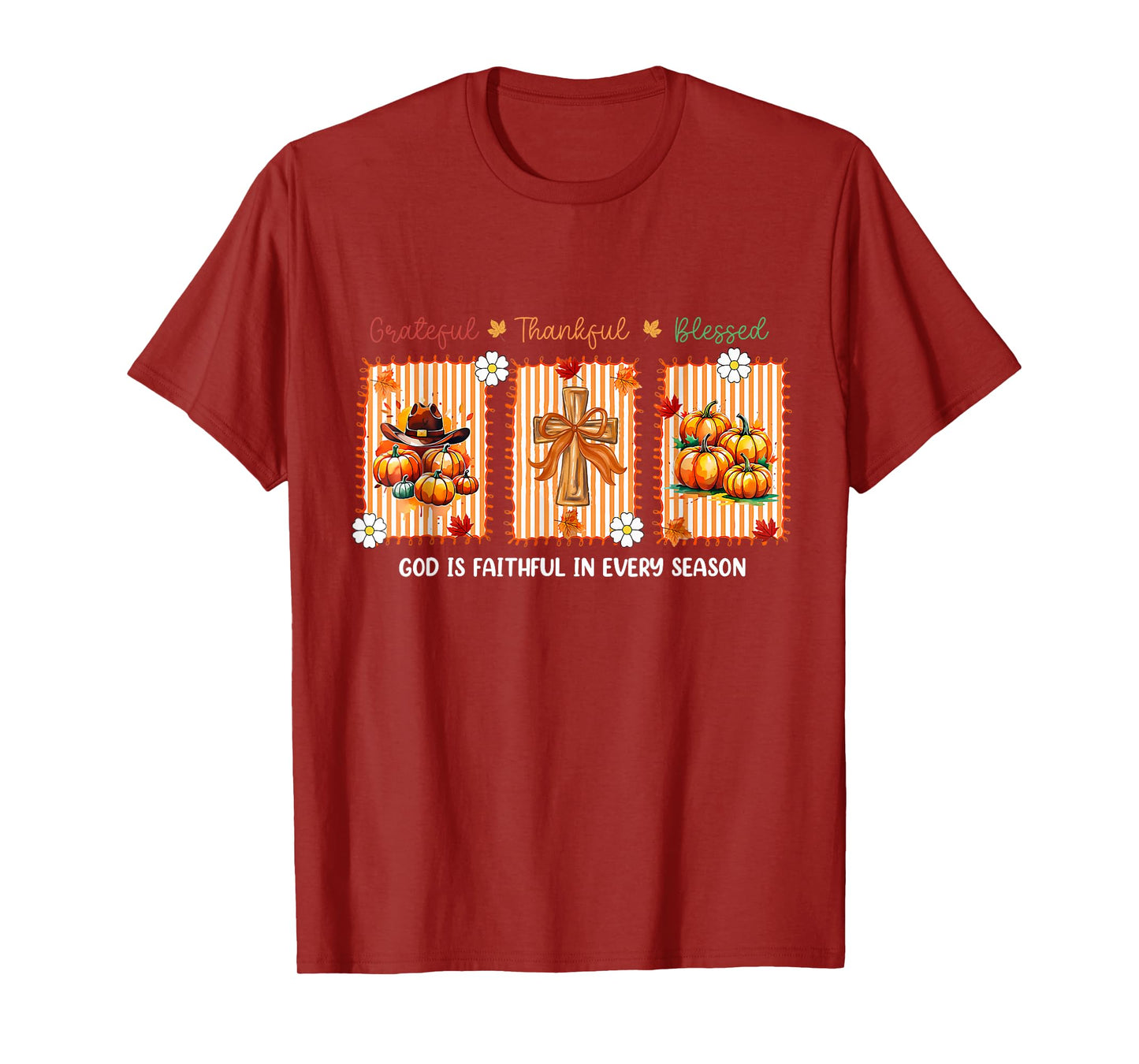 Grateful Thankful Blessed Fall Cross Design T-Shirt