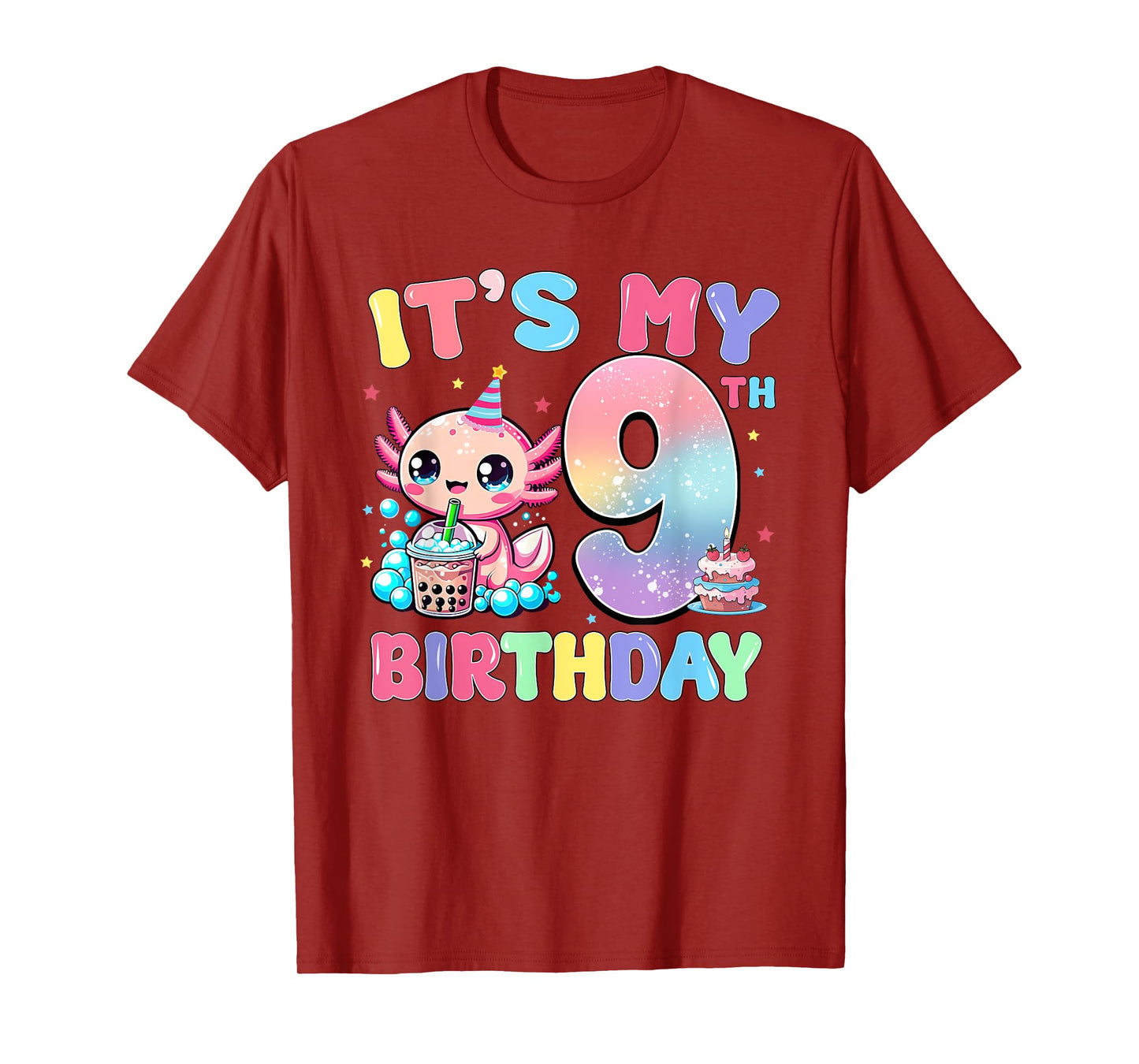 It's My 9th Birthday Axolotl Bubble Boba Tea Anime 9 Years T-Shirt