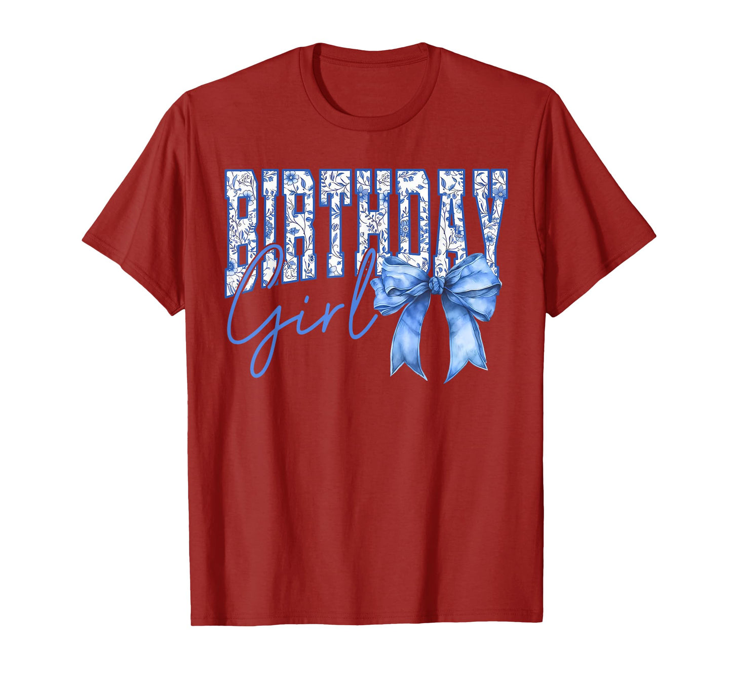 Birthday Girl Coquette Blue Toile Bow Girly Aesthetic Kids T-Shirt