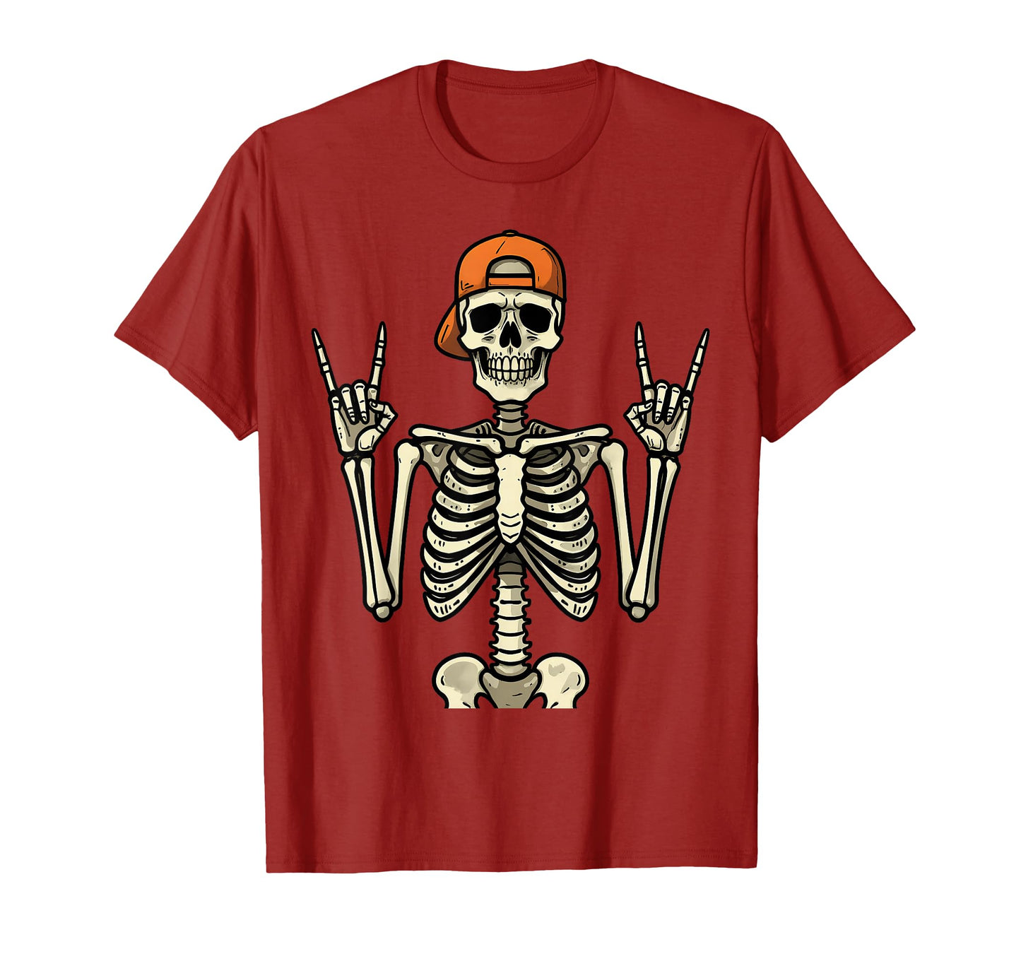Rocker Skeleton Halloween Baseball Cap Cool Rock Hand Sign T-Shirt