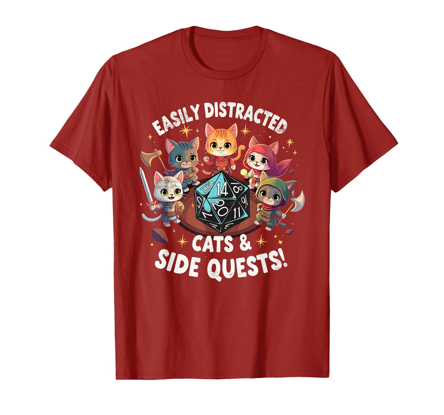Easily Distracted Cats & Side Quests Cat Gamer Video Games T-Shirt