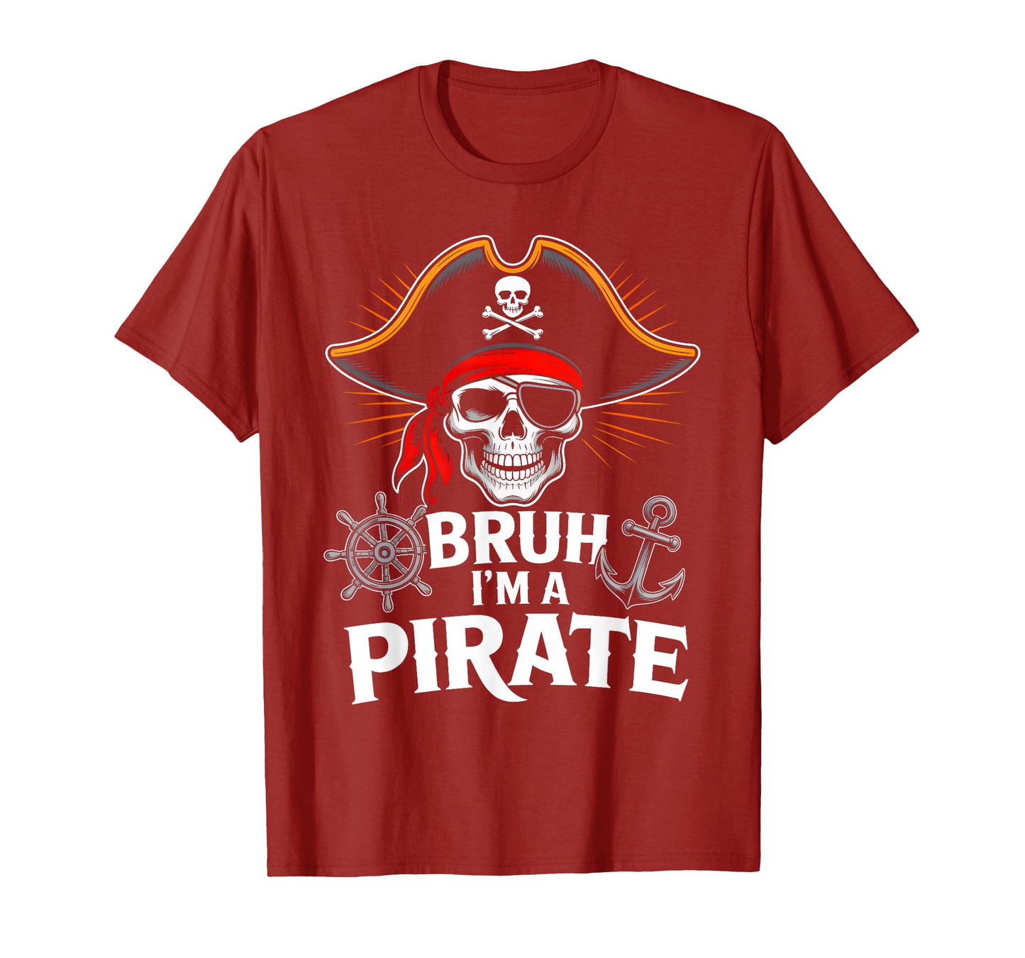 Bruh I'm a Pirate Skull Bandana Halloween Costume Boys Kids T-Shirt
