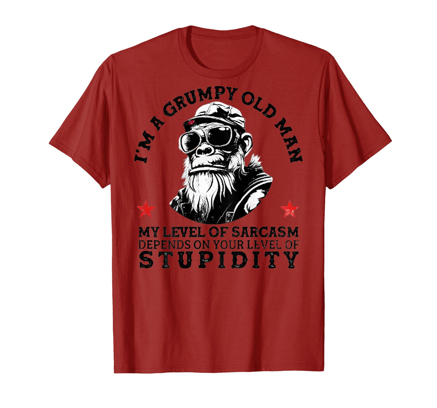 Grumpy Old Man - My Level Of Sarcasm Funny Monkey (On Back) T-Shirt