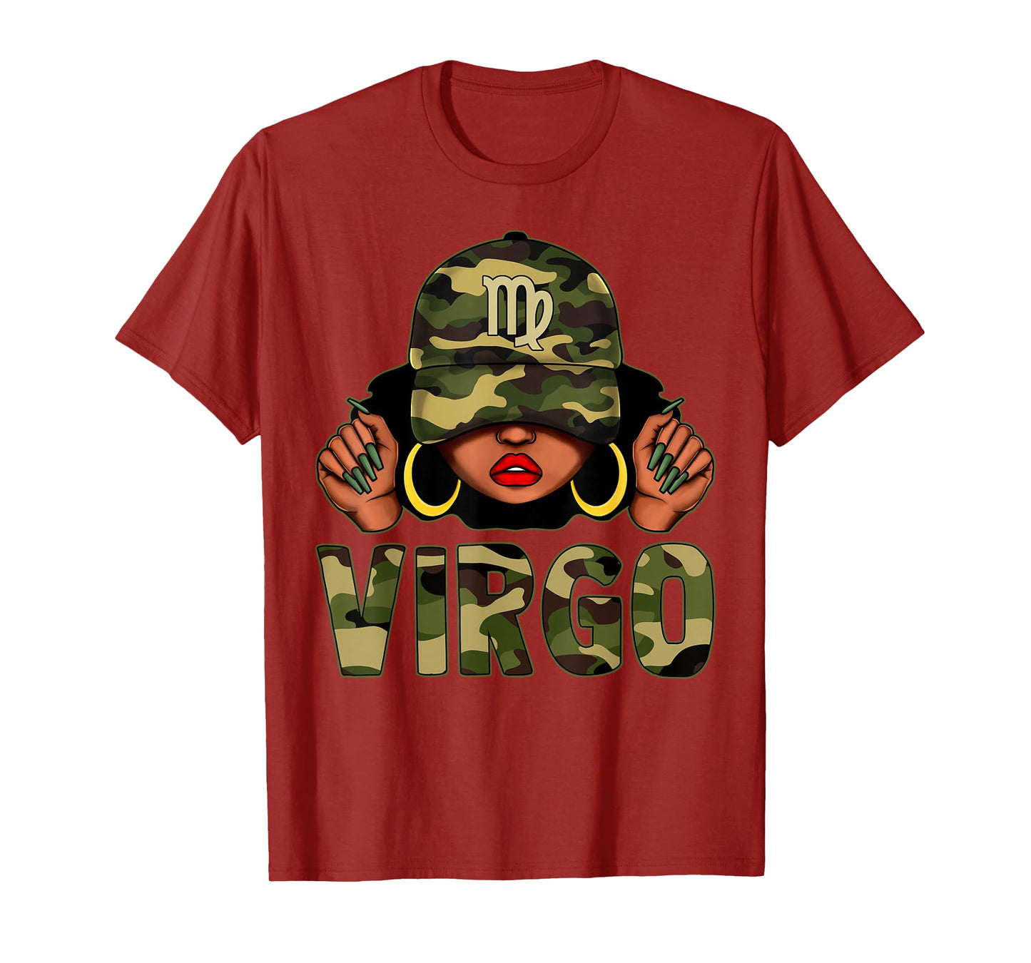 Virgo Queen Black Woman With Cap Camo Afro Girl Zodiac T-Shirt