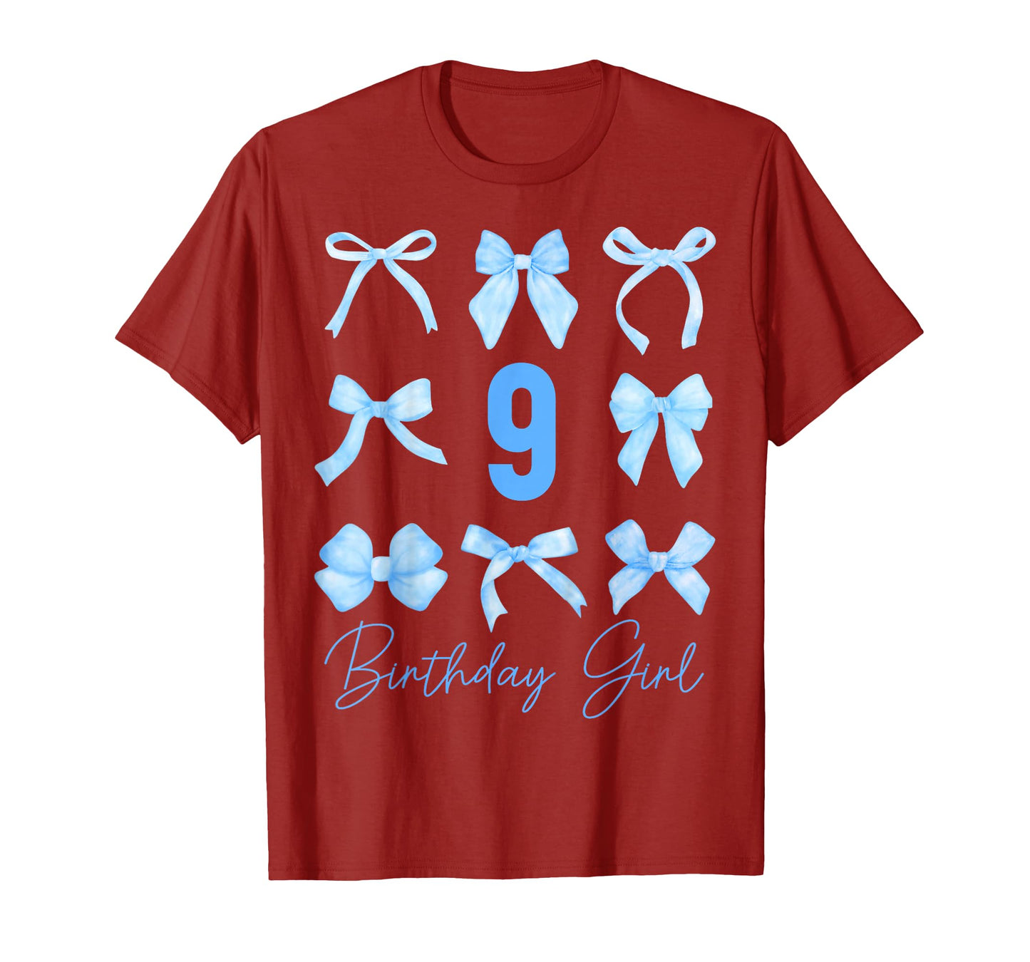 Birthday Girl Blue Coquette Bow 9 Year Old Aesthetic Girly T-Shirt