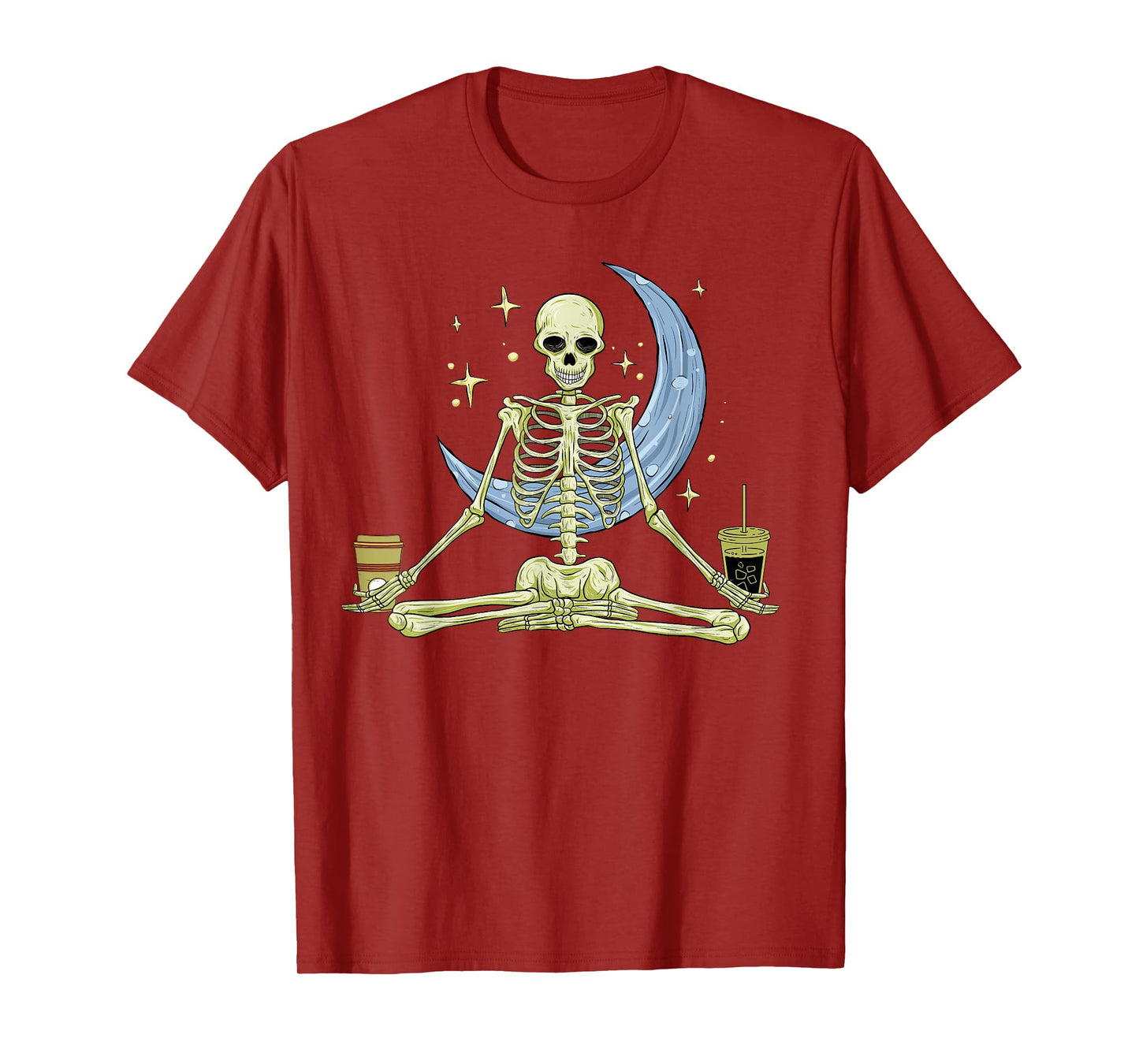 Skeleton Doing Yoga And Drinking Coffee Funny Meditation T-Shirt