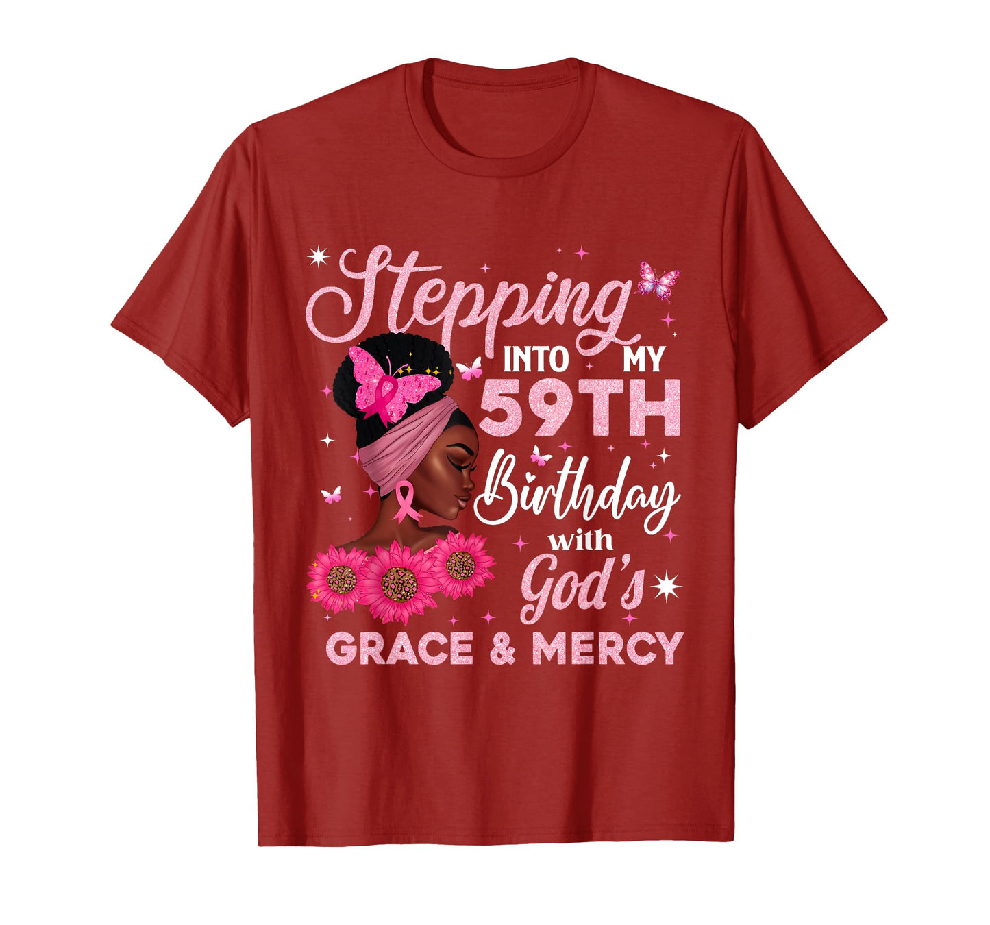 Retro 59th Bday Woman Breast Cancer Butterfly 59 Years Old T-Shirt