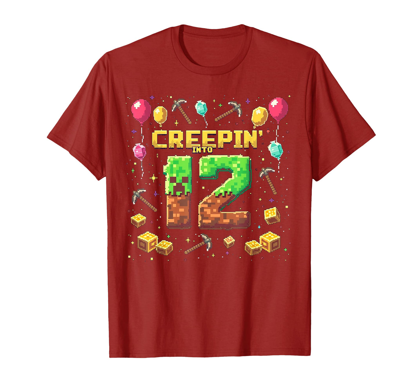It's My 12th Birthday Boy Gamer Creepin’ Into 12 Gamer Pixel T-Shirt