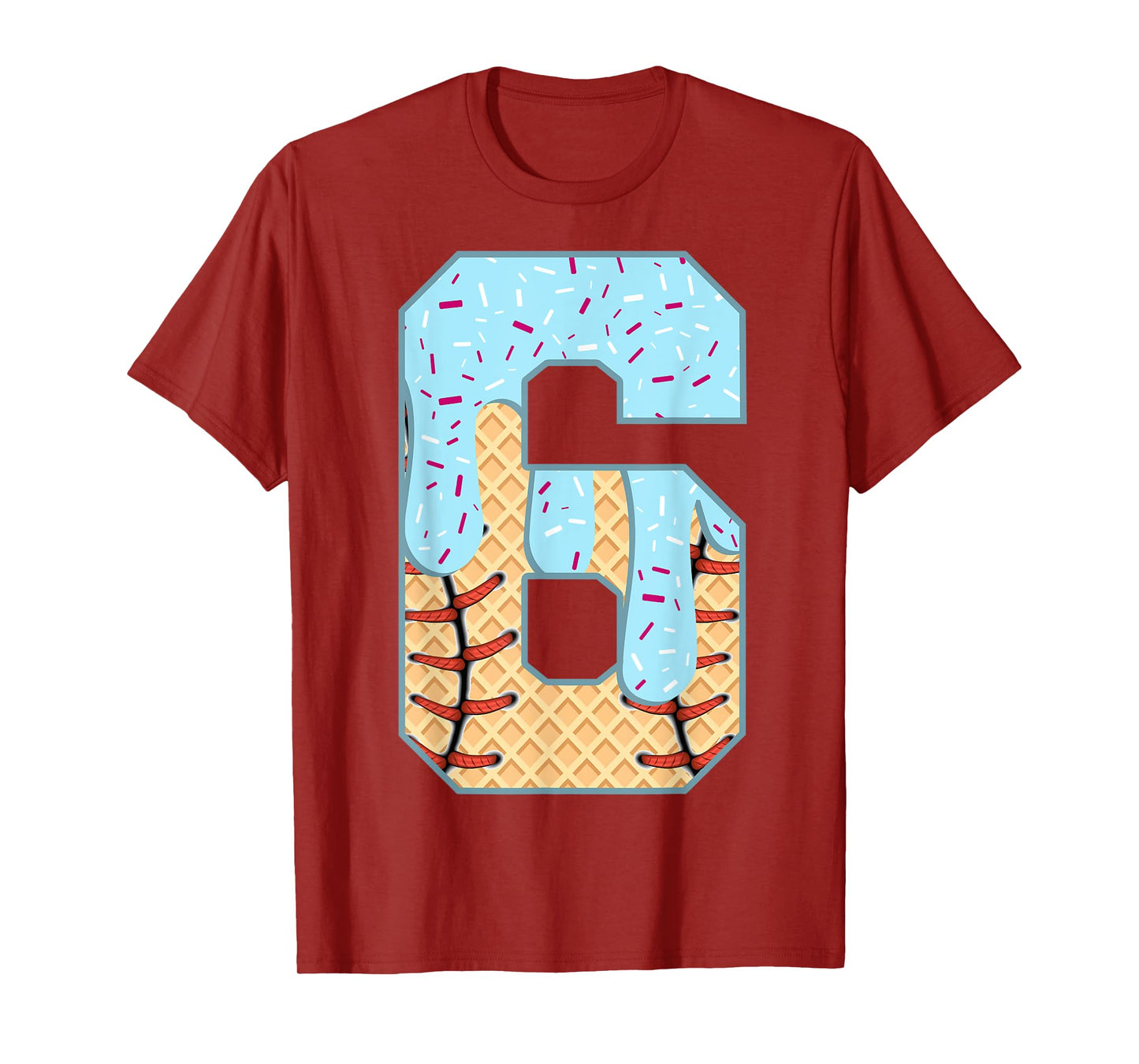 Baseball Drip 6 Year Old Ice Cream Drip Boys 6th Birthday T-Shirt