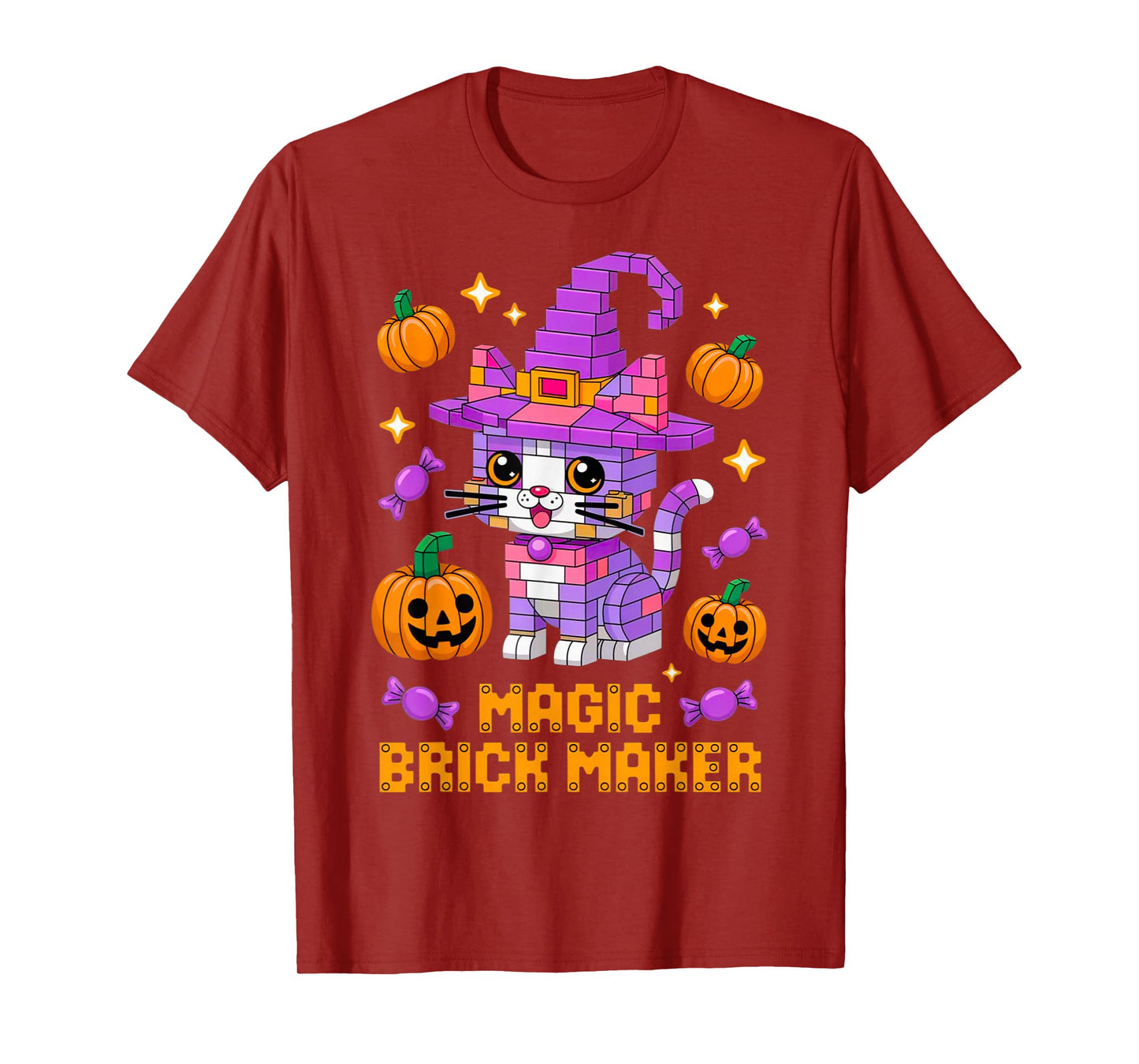 Master Builder Halloween Cat Lover Building Bricks Blocks T-Shirt