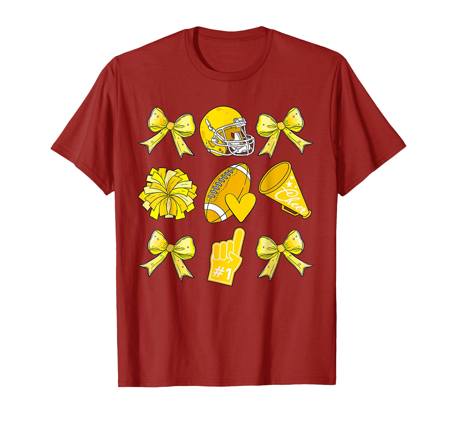 Cheer Football Coquette Bow Game Day Cheerleader Yellow T-Shirt