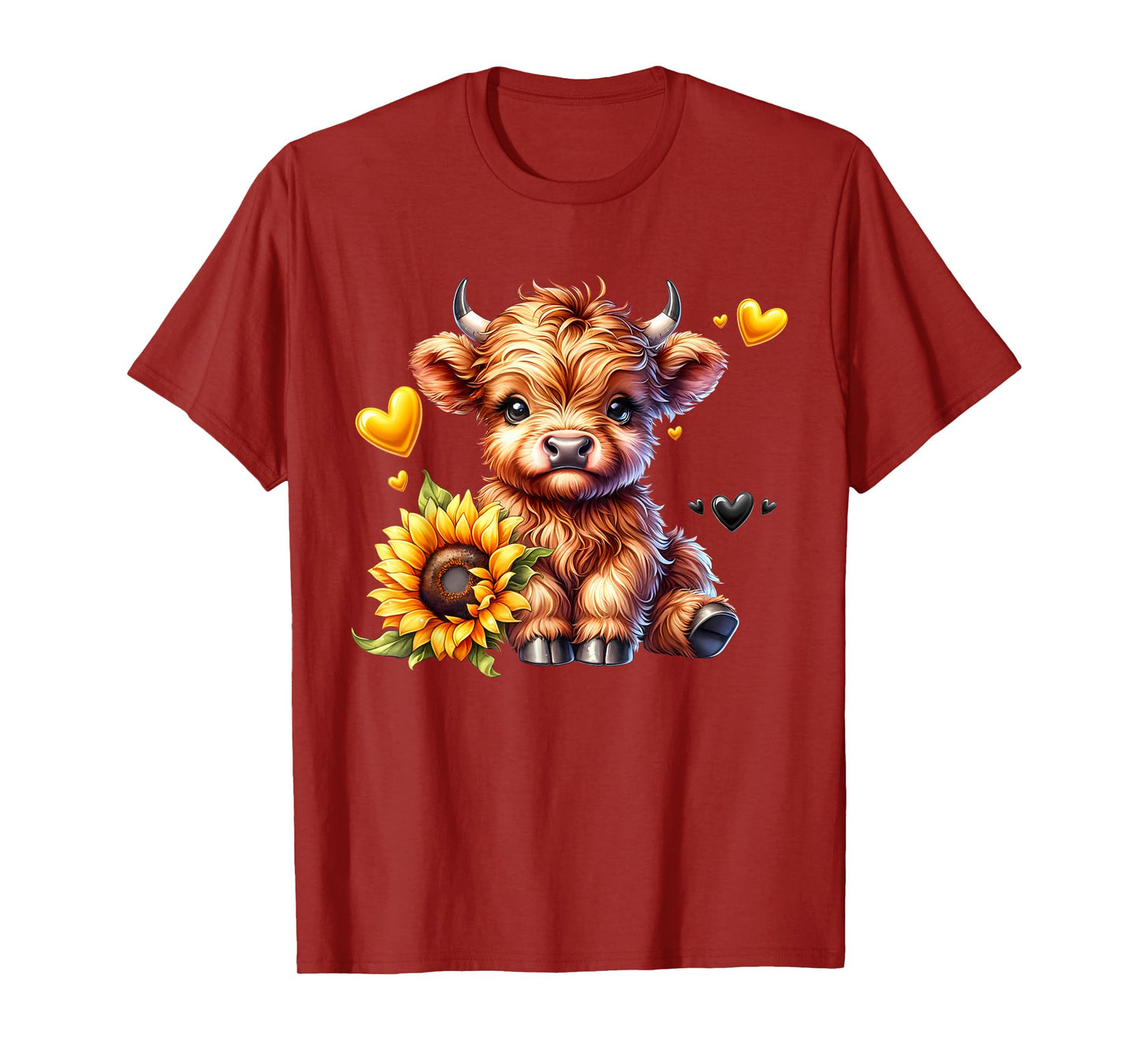 Cute Highland Cow with Sunflower Women Girl T-Shirt