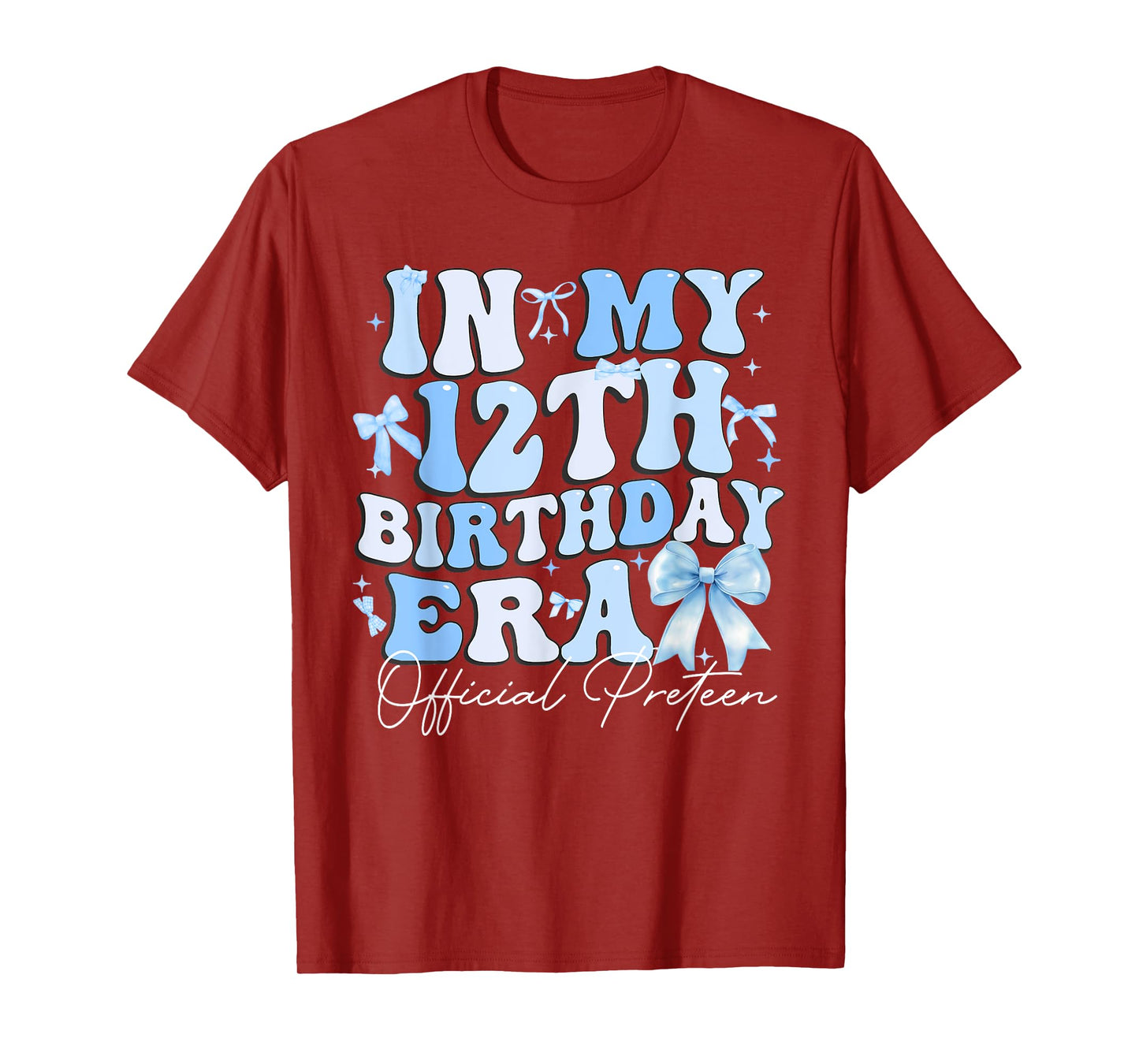 In My 12th Birthday Era Blue Coquette Bow Birthday Girl Kids T-Shirt