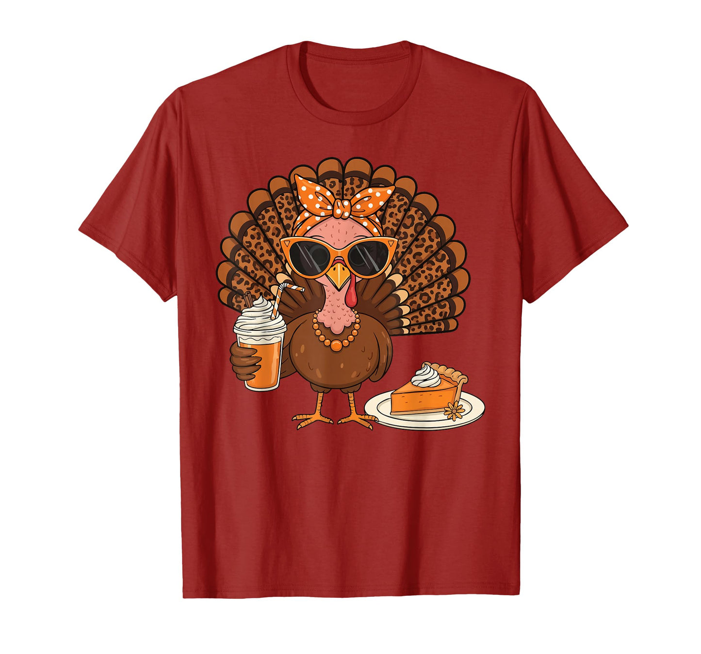 Thanksgiving Turkey Drinking Coffee Turkey Women Leopard T-Shirt