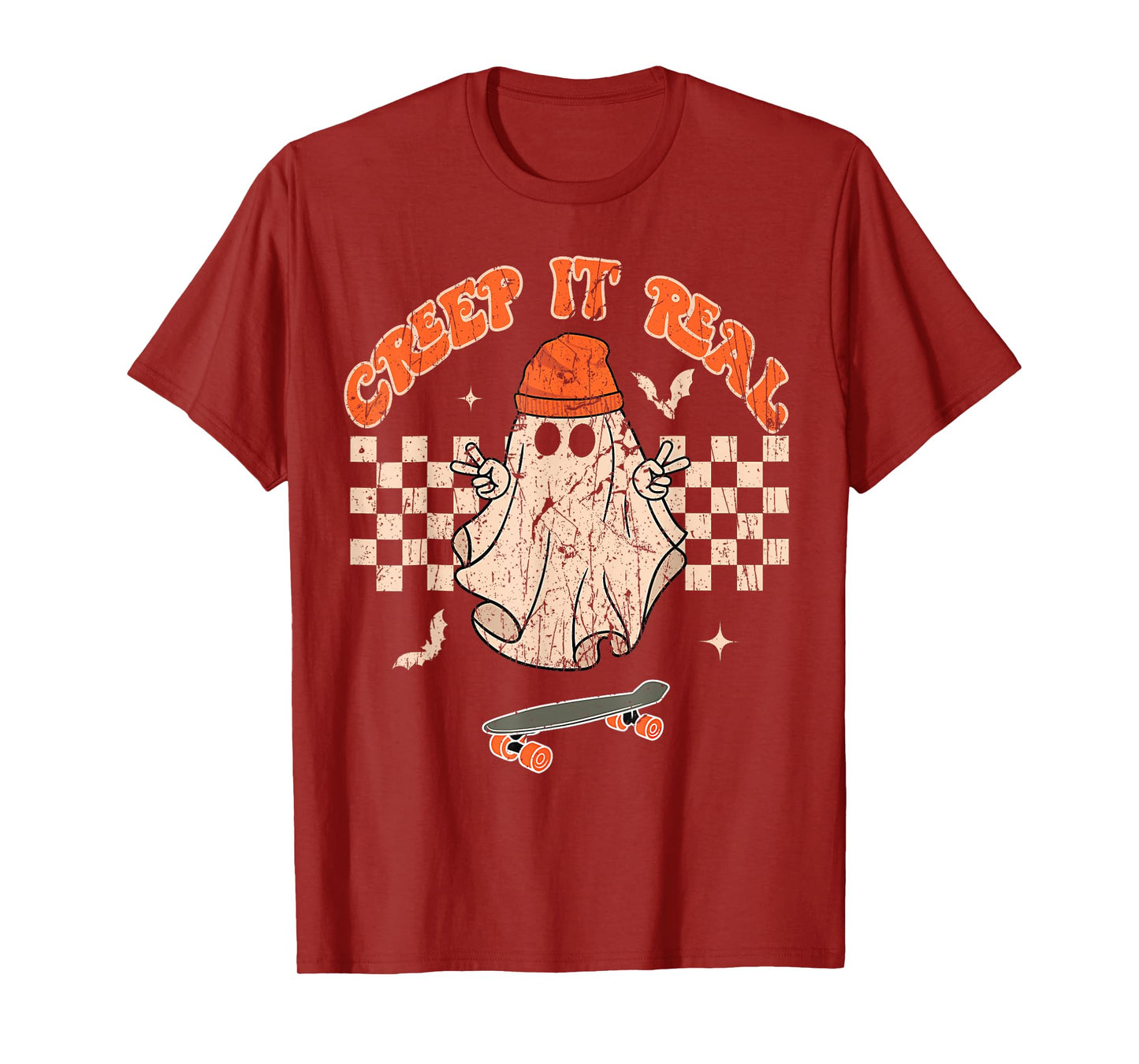 Creep It Real Skateboarding Ghost Retro Halloween Costume T-Shirt