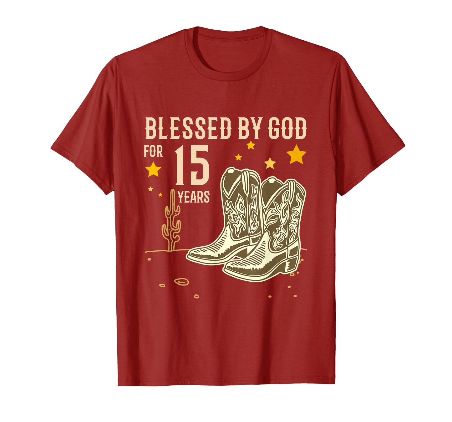 Vintage Blessed by God for 15 Years Cowboy 15th Birthday Boy T-Shirt