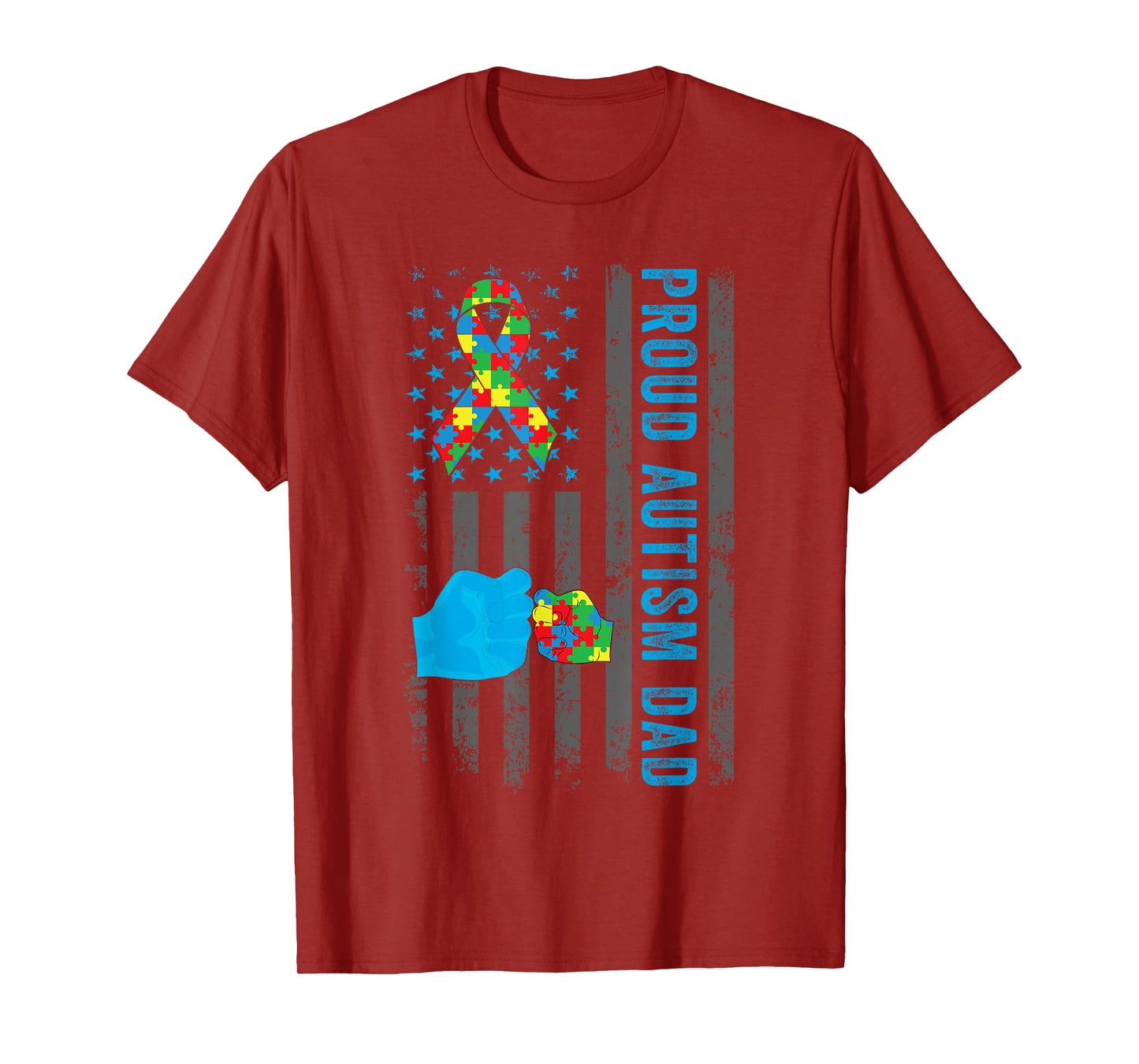 Proud Autism Dad American Flag USA Autism Awareness Dad Men T-Shirt