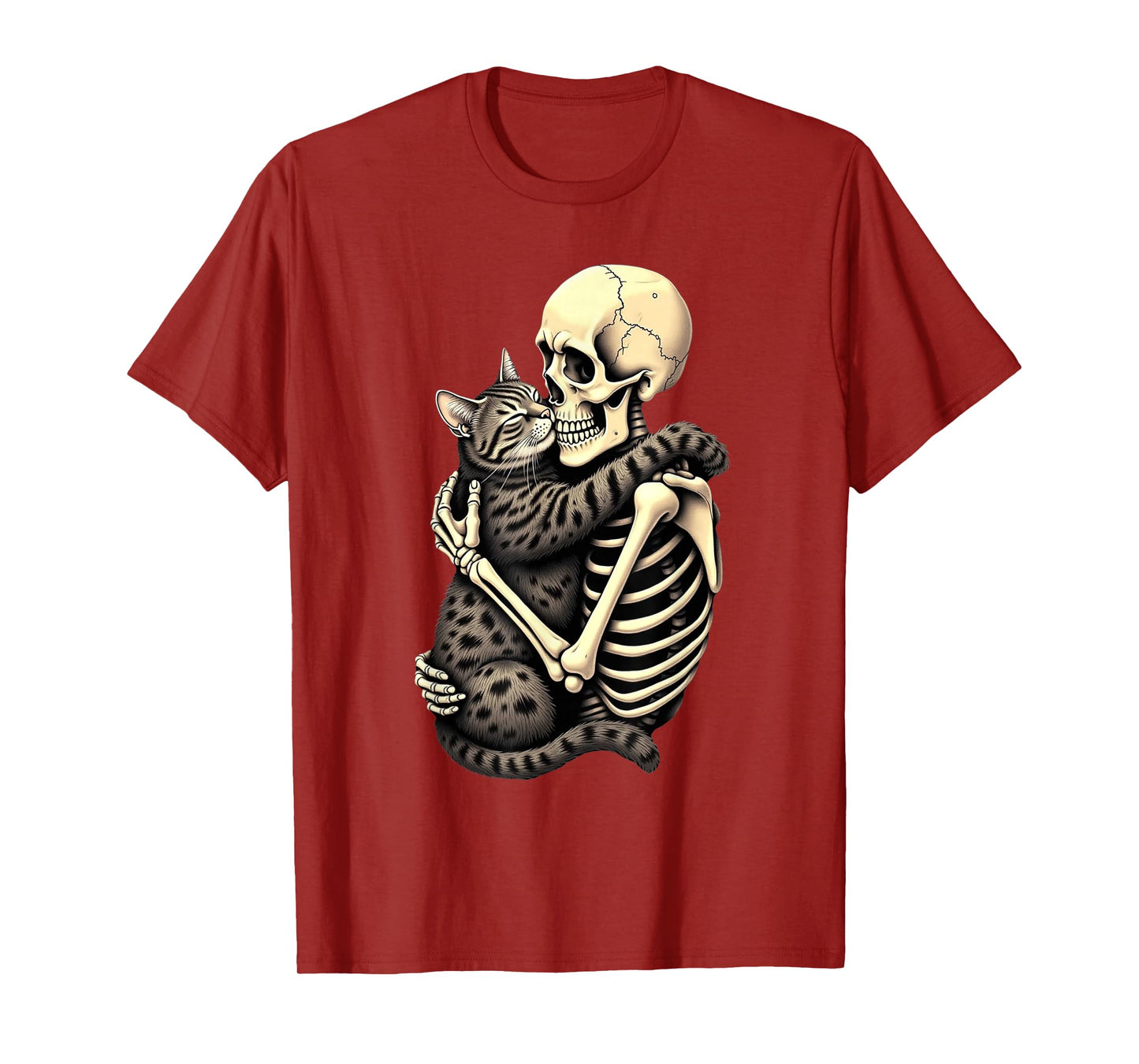Scary Skeleton Hugging Cat Halloween lovers Human Pro Cat T-Shirt