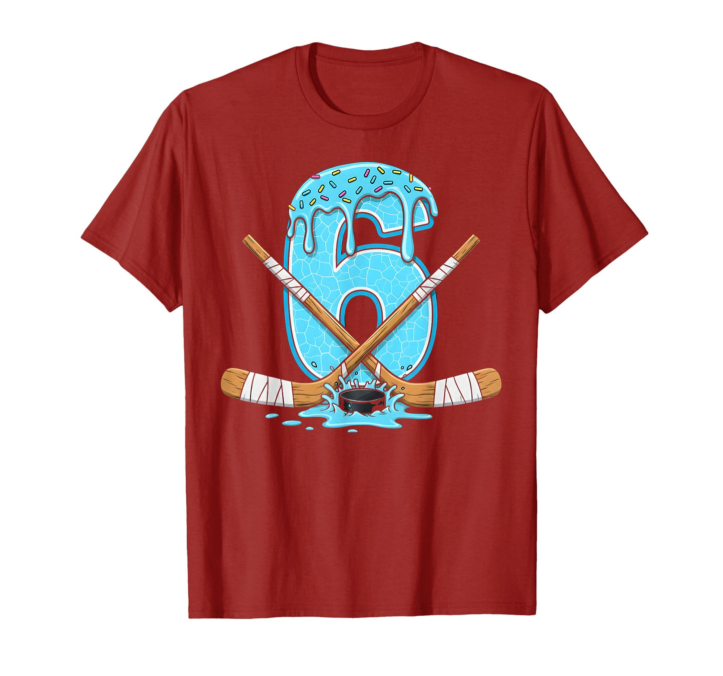 6 Year Old Hockey Ice Cream Drip Youth 6th Birthday Boys T-Shirt