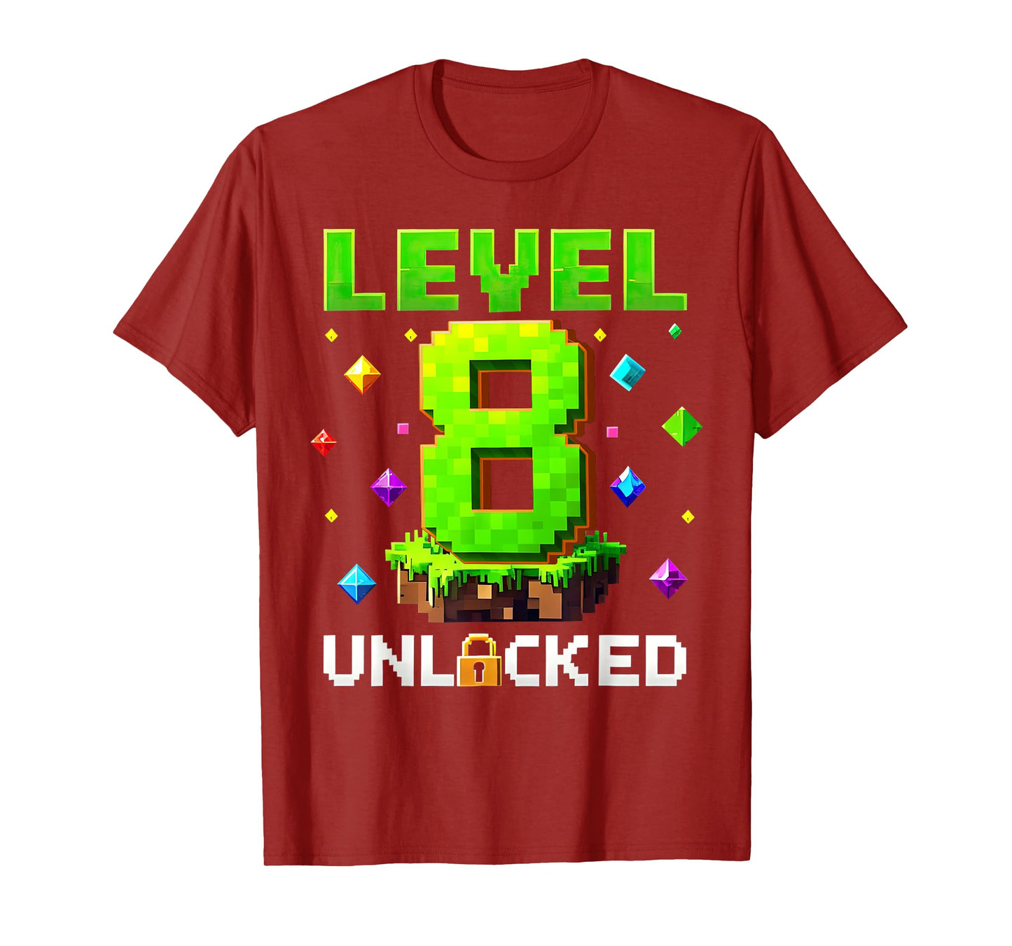 Birthday Boy Funny Level 8 Unlocked 8th Birthday Game Pixel T-Shirt