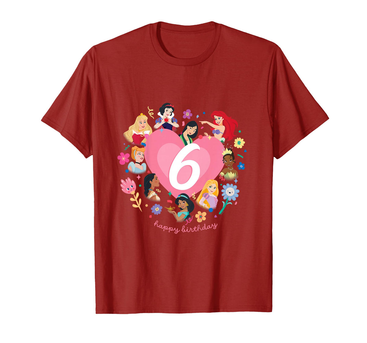 Disney Princess Heart 6 Years Old Happy Sixth Birthday T-Shirt