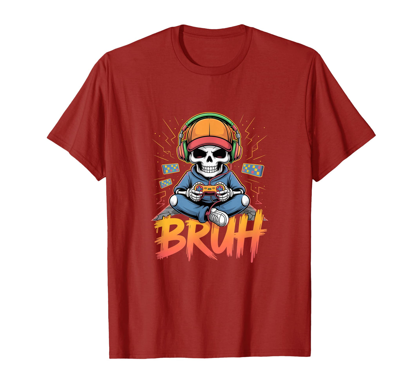 Bruh Halloween Boys Kids Gamer Mens Skeleton Video Gaming T-Shirt