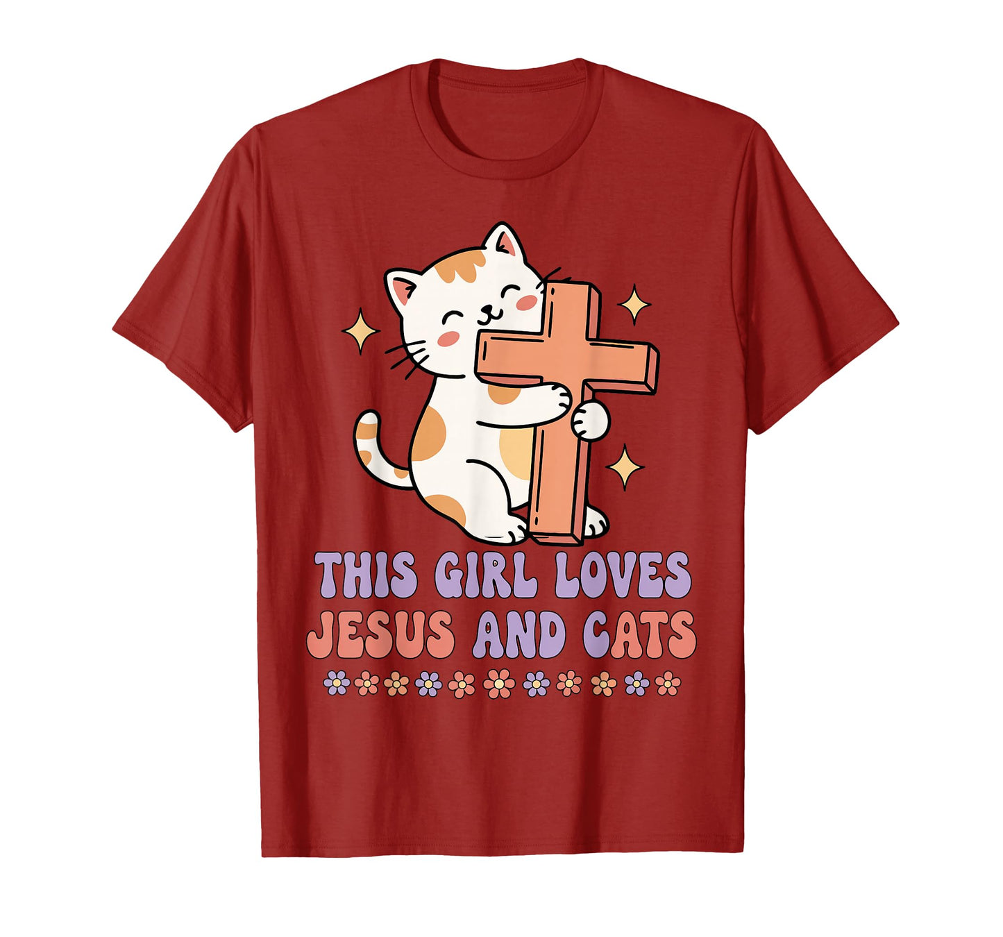 Christian This Girl Loves Jesus and Cats Cat Hugging Cross T-Shirt