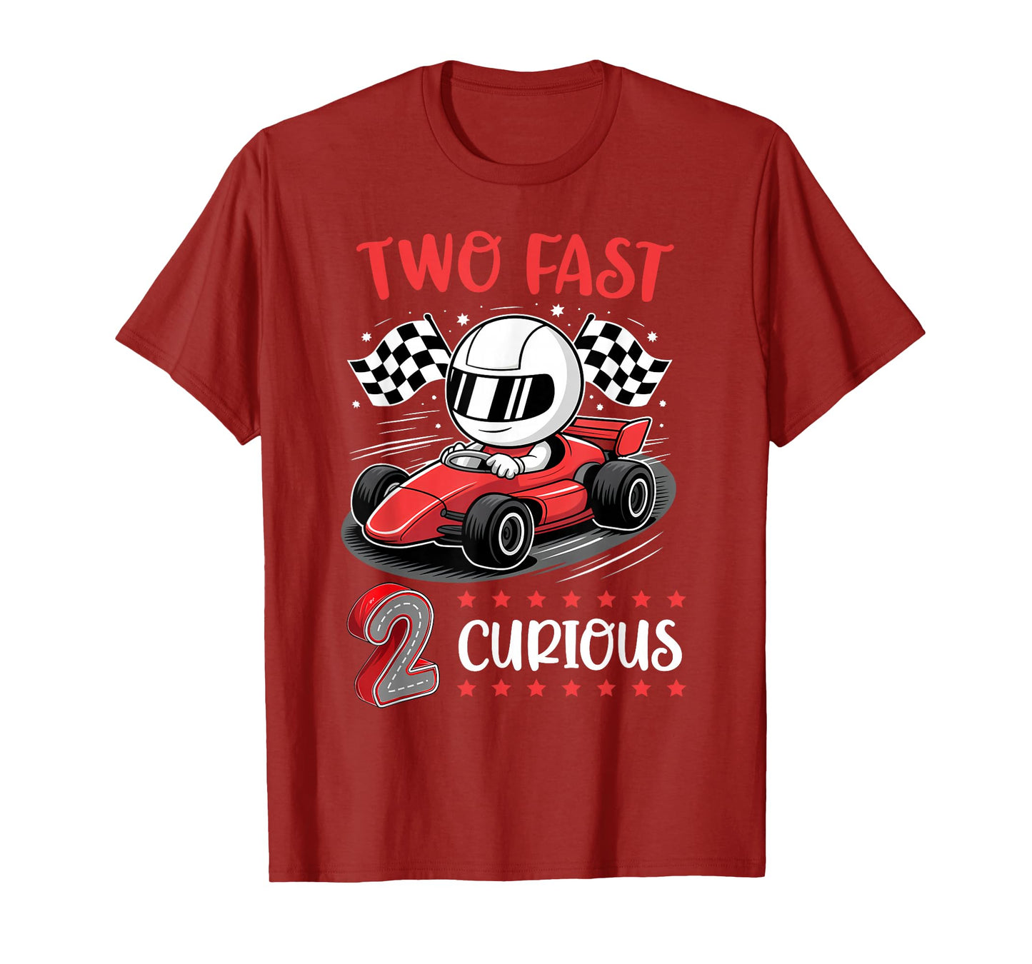 Kid Two Fast 2 Curious 2nd Birthday Two Years Old Car Racing T-Shirt