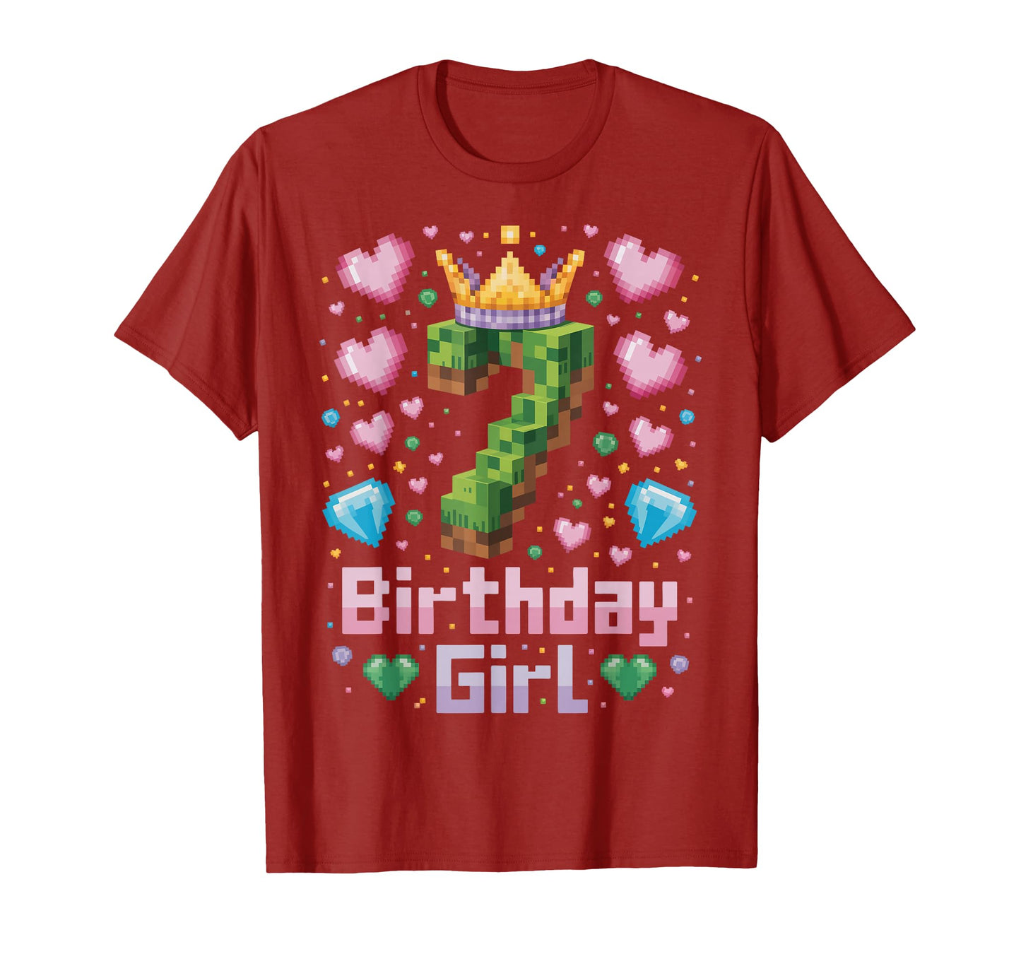 7th Birthday Girl Shirt Gaming Pixel Number Party 7 Year Old T-Shirt