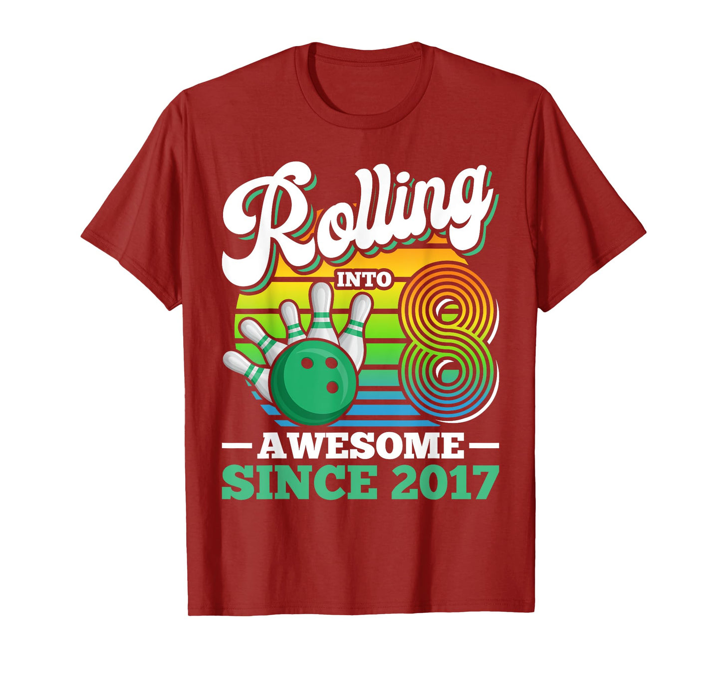 Bowling Birthday Party Rolling Into 8 Years Boy 8th Birthday T-Shirt