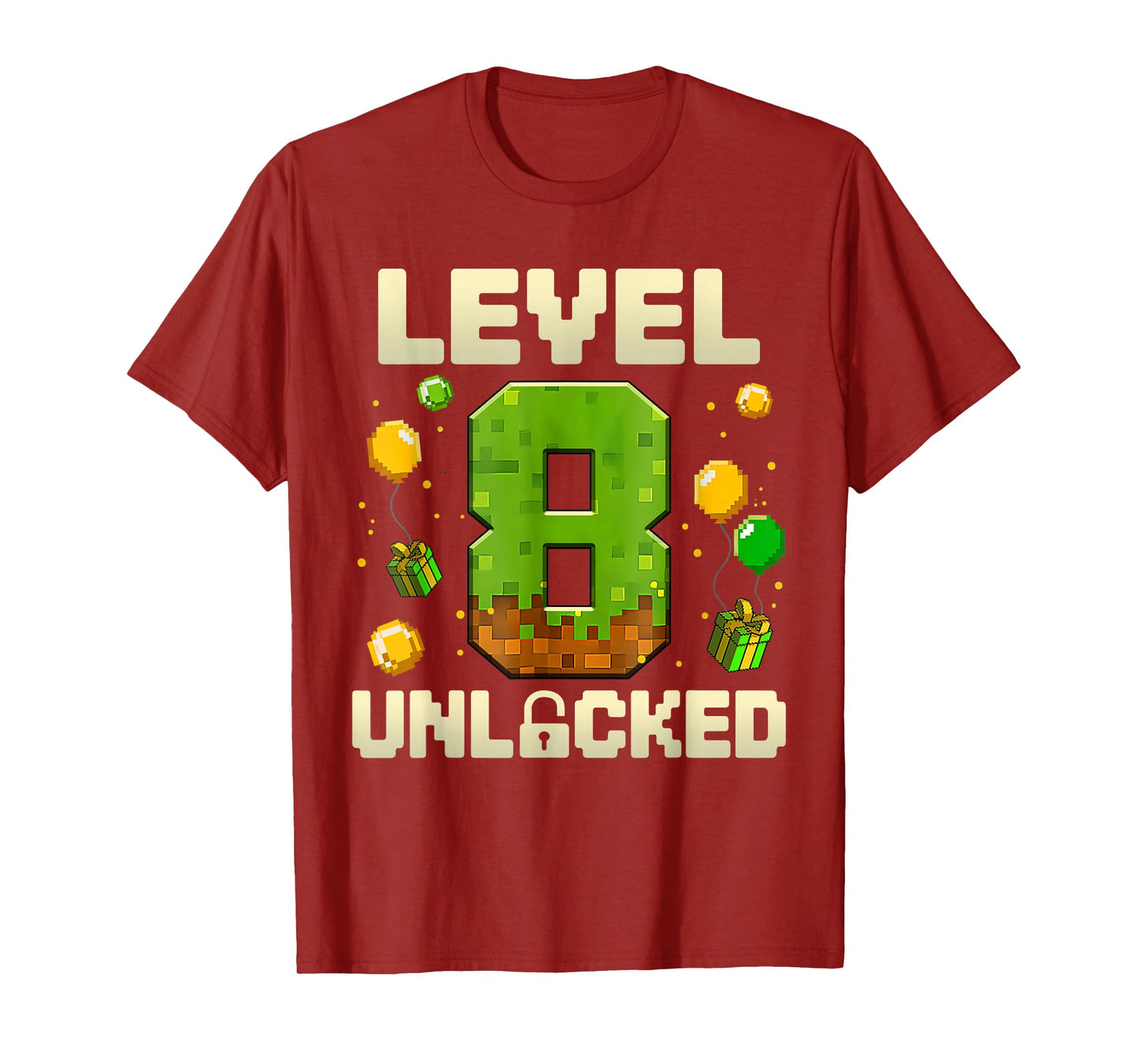 Birthday Boy Shirt Level 8 Unlocked 8th Birthday Game Pixel T-Shirt
