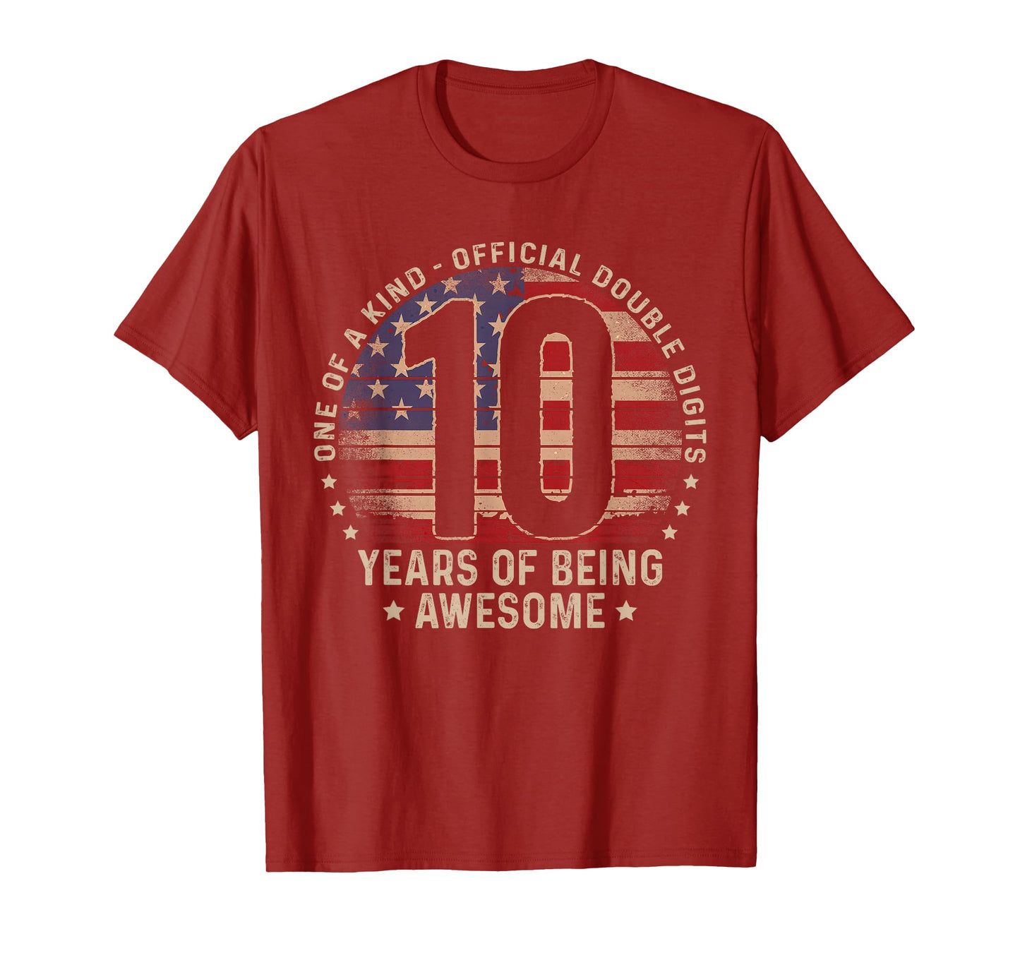 10th Birthday Official Double Digits 10 Years Old US Flag T-Shirt