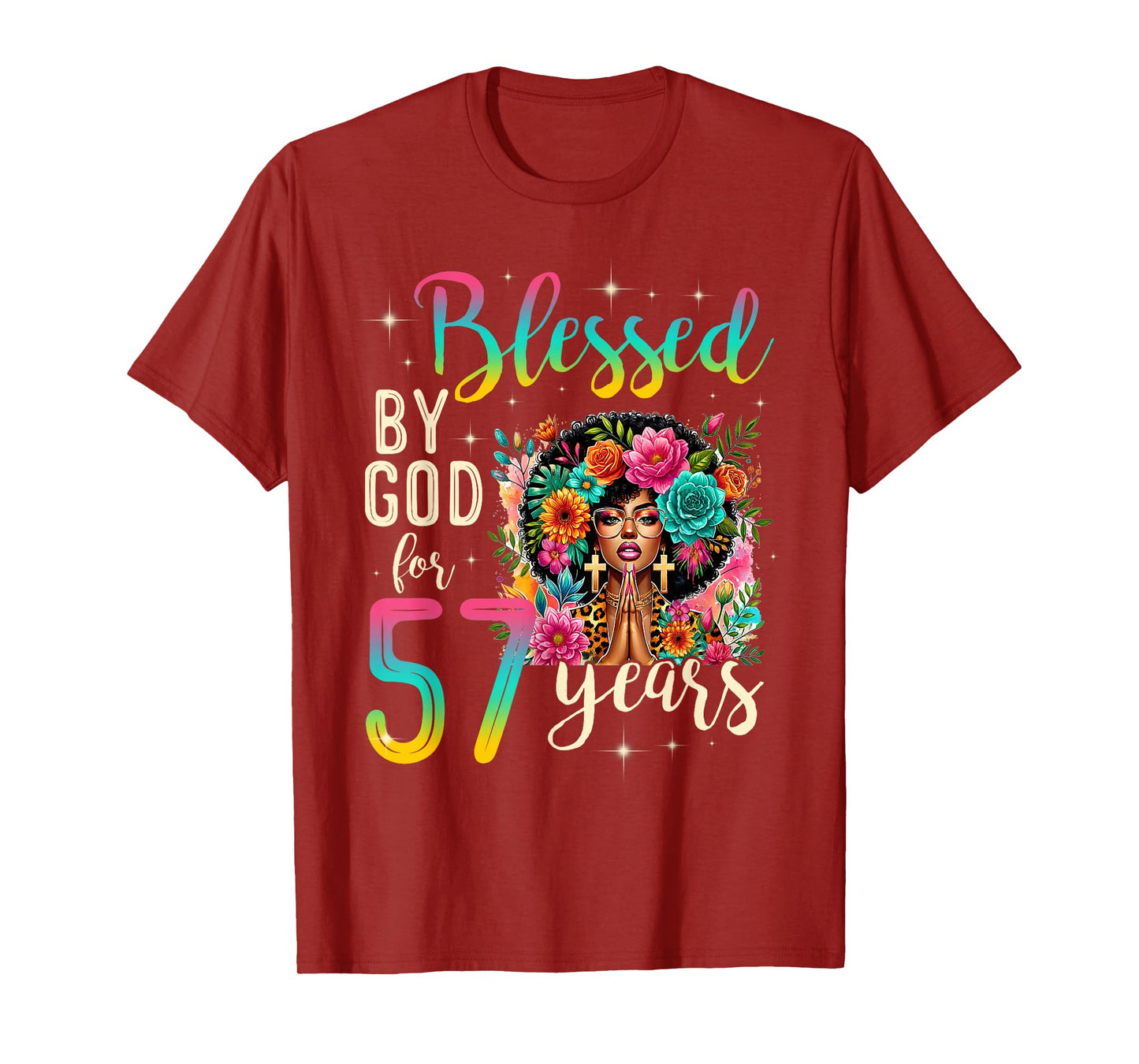 Black Girl Blessed by God for 57 Years Christian Birthday T-Shirt