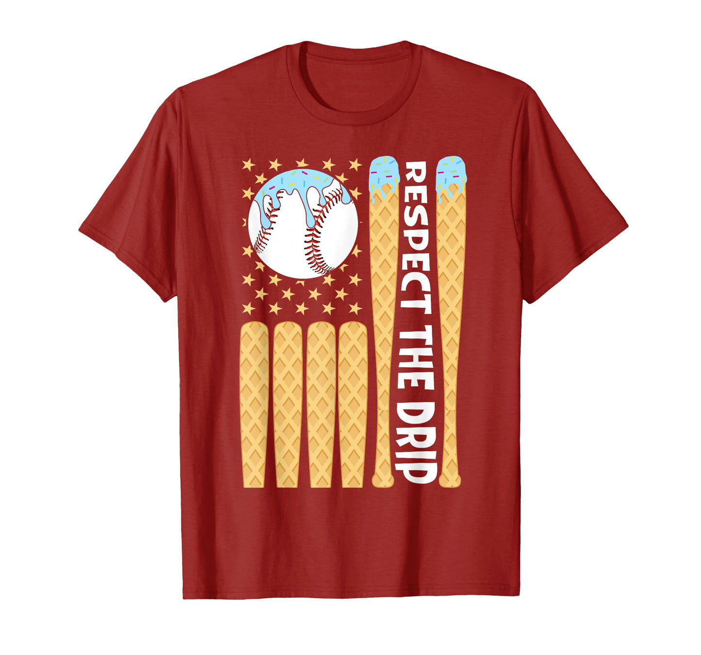 Baseball Drip Boys Ice Cream American Flag Respect The Drip T-Shirt
