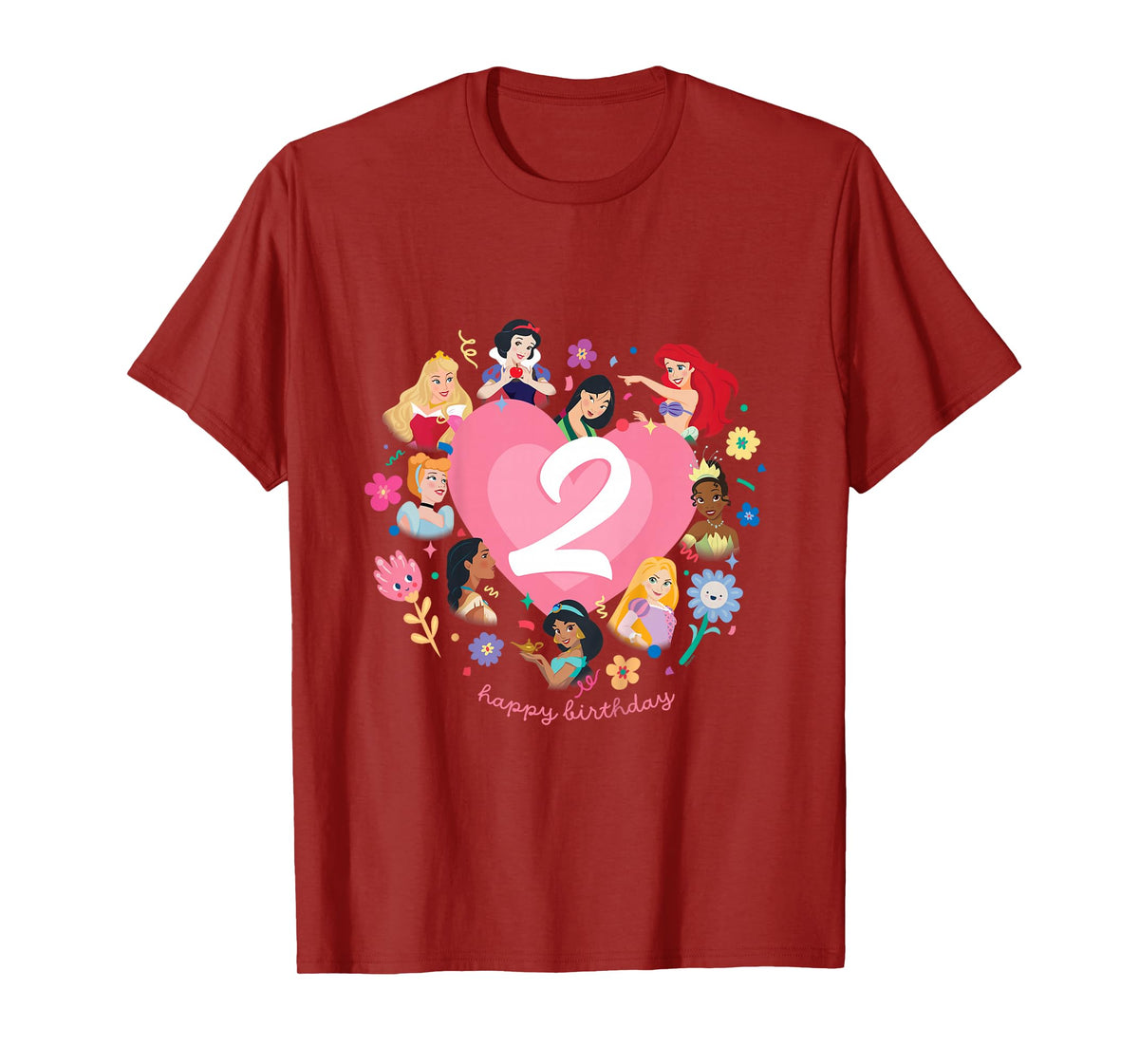 Disney Princess Heart 2 Years Old Happy Second Birthday T-Shirt