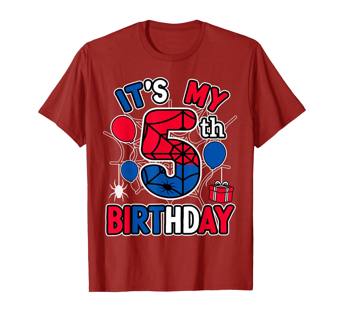 5th Birthday Present Boy Spider Web Theme Party 5 Year Old T-Shirt