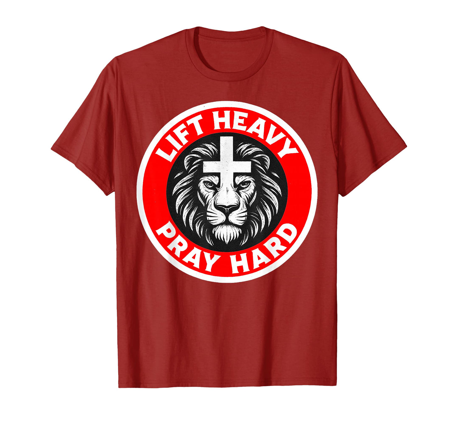Lift Heavy Pray Hard Christian Lion Cross Gym Workout T-Shirt