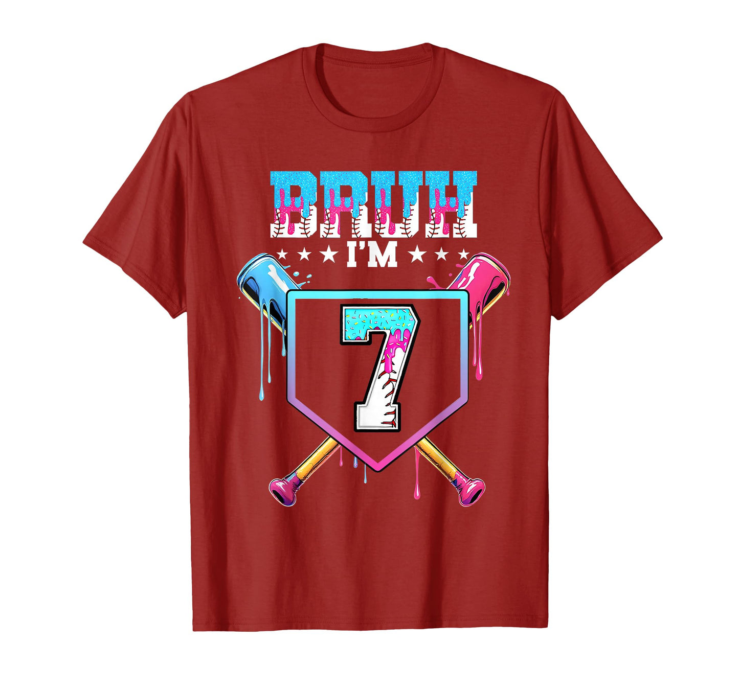 Bruh 7th Birthday Boy Baseball Ice Cream Drip 7 Year Old Boy T-Shirt