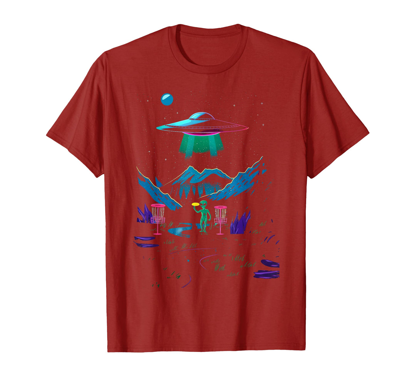 Funny Disc Golf Design For Men Women Disc Golf Alien Golfer T-Shirt
