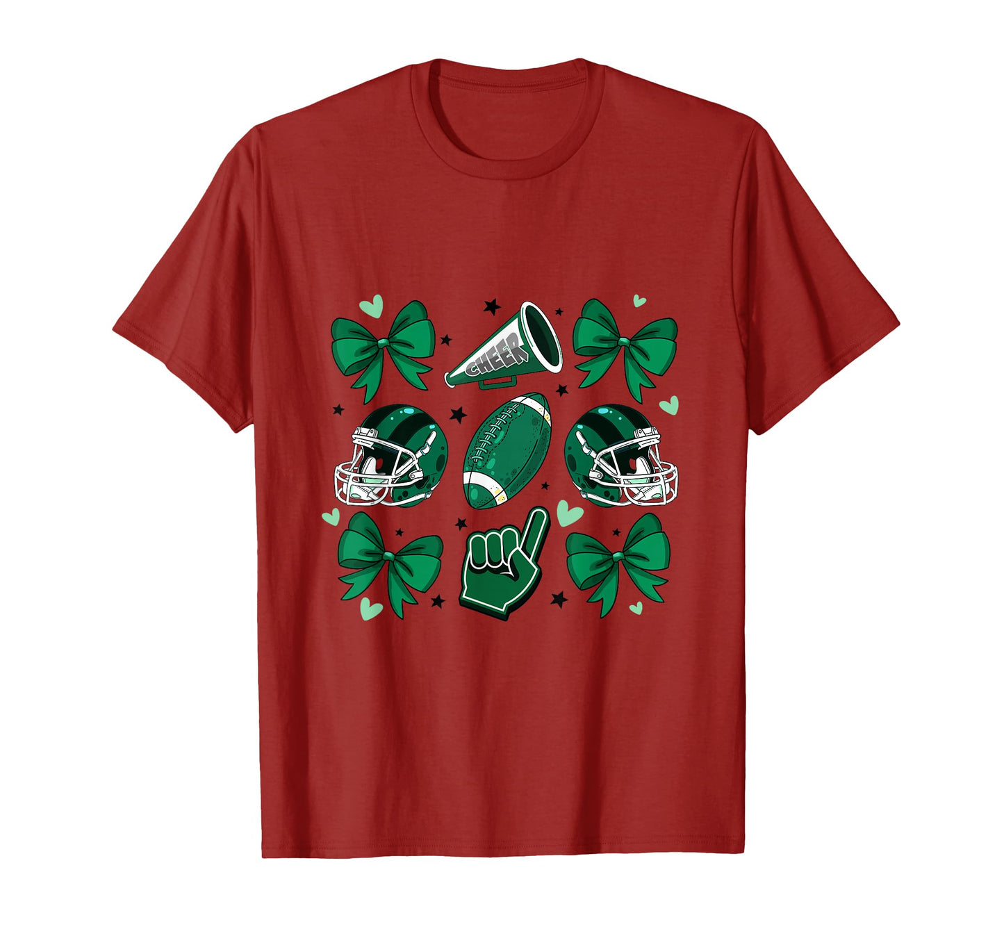 Football Cheer Mom Sister Coquette Bow Game Day Green Women T-Shirt