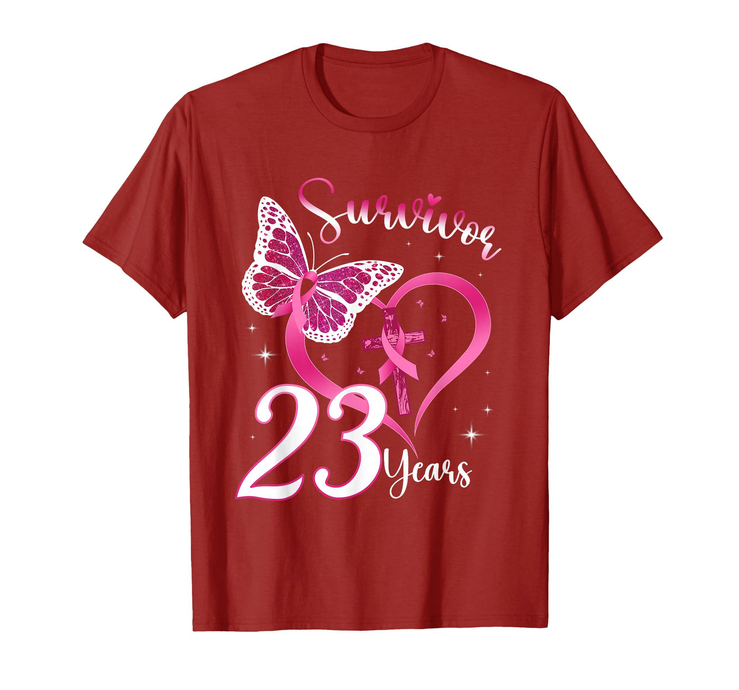 Breast Cancer Survivor Pink Ribbon Butterfly 23 Years Gift T-Shirt